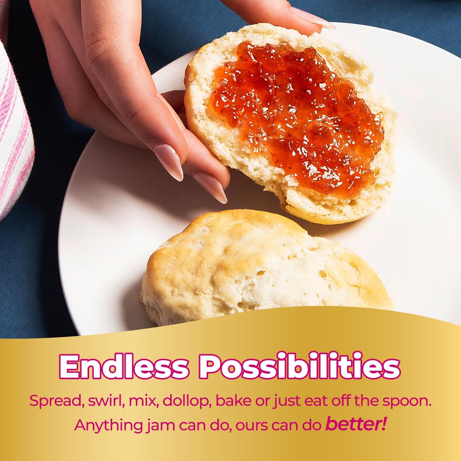 ChocZero Raspberry Jam glass jar display, all-natural raspberries.