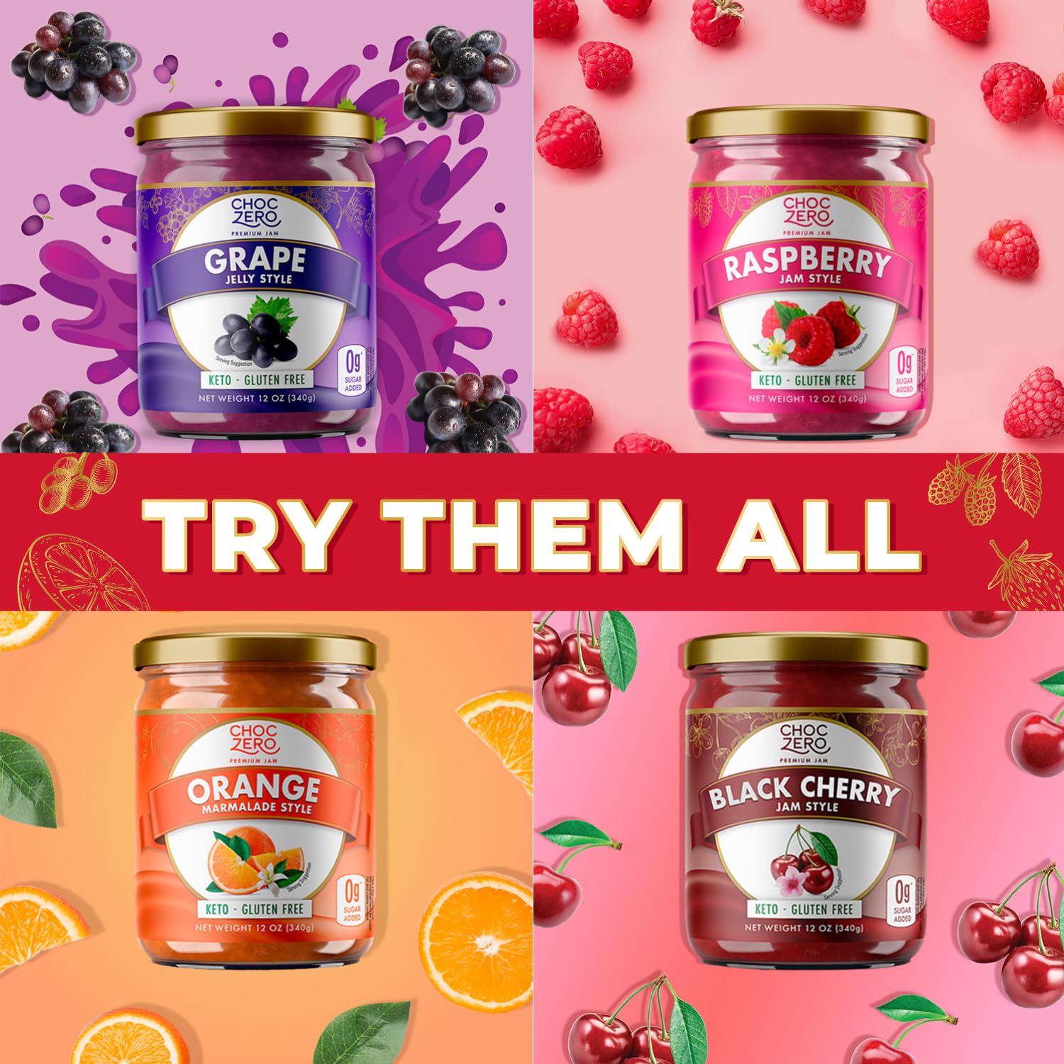 ChocZero Strawberry Spread gluten-free label on the jar