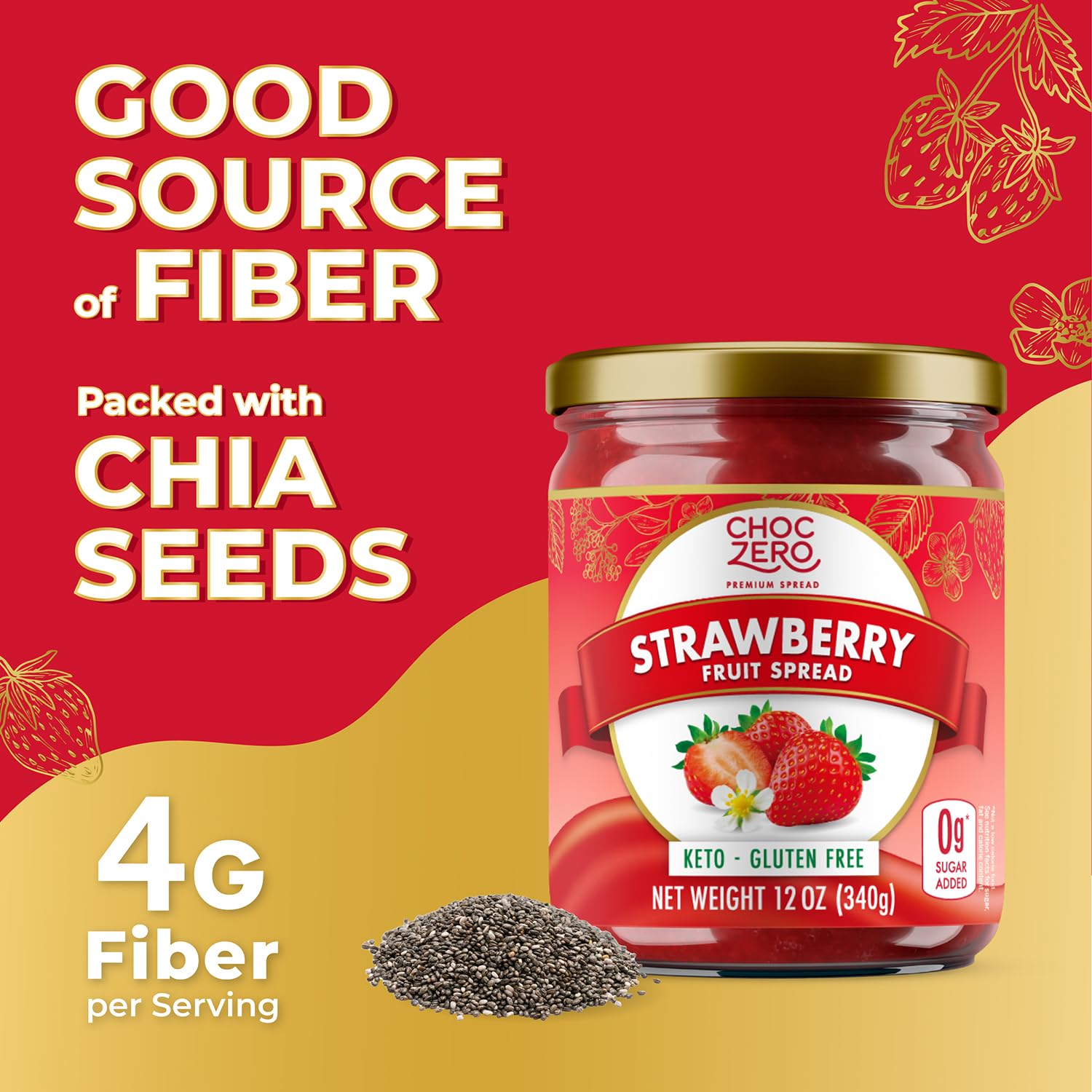 ChocZero Strawberry Spread ingredients with real berries highlighted