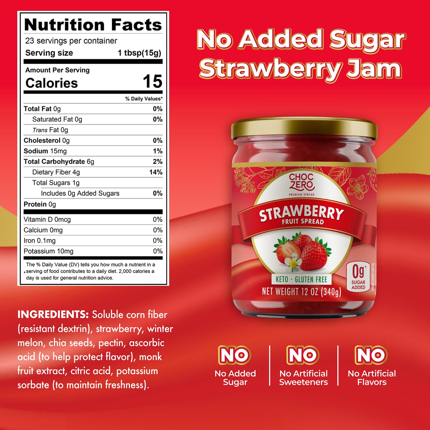 ChocZero Keto Strawberry Spread jar opened, ready for spreading on toast