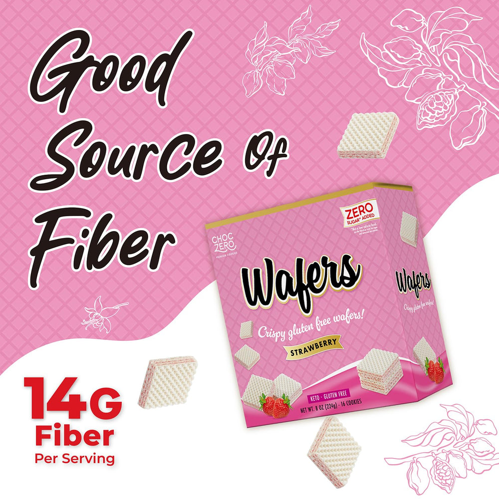 ChocZero Strawberry Wafer Cookies bite revealing strawberry filling for a quick snack.