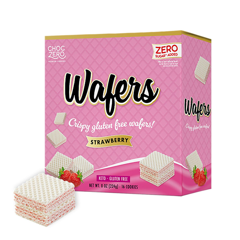 ChocZero Strawberry Wafer Cookies box on the counter for easy snacking.