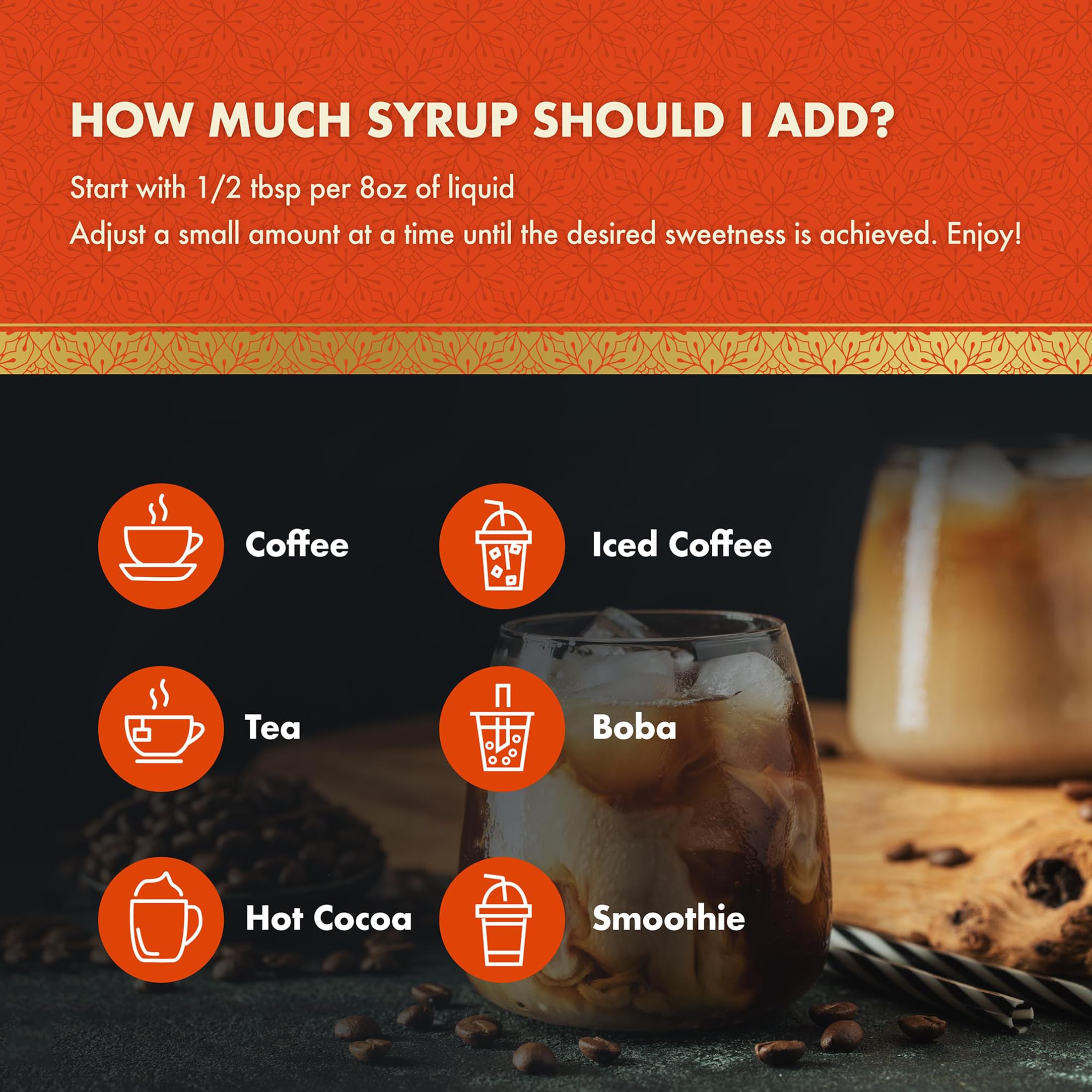 ChocZero caramel syrup being pumped into a drink showing concentrated caramel flavor.