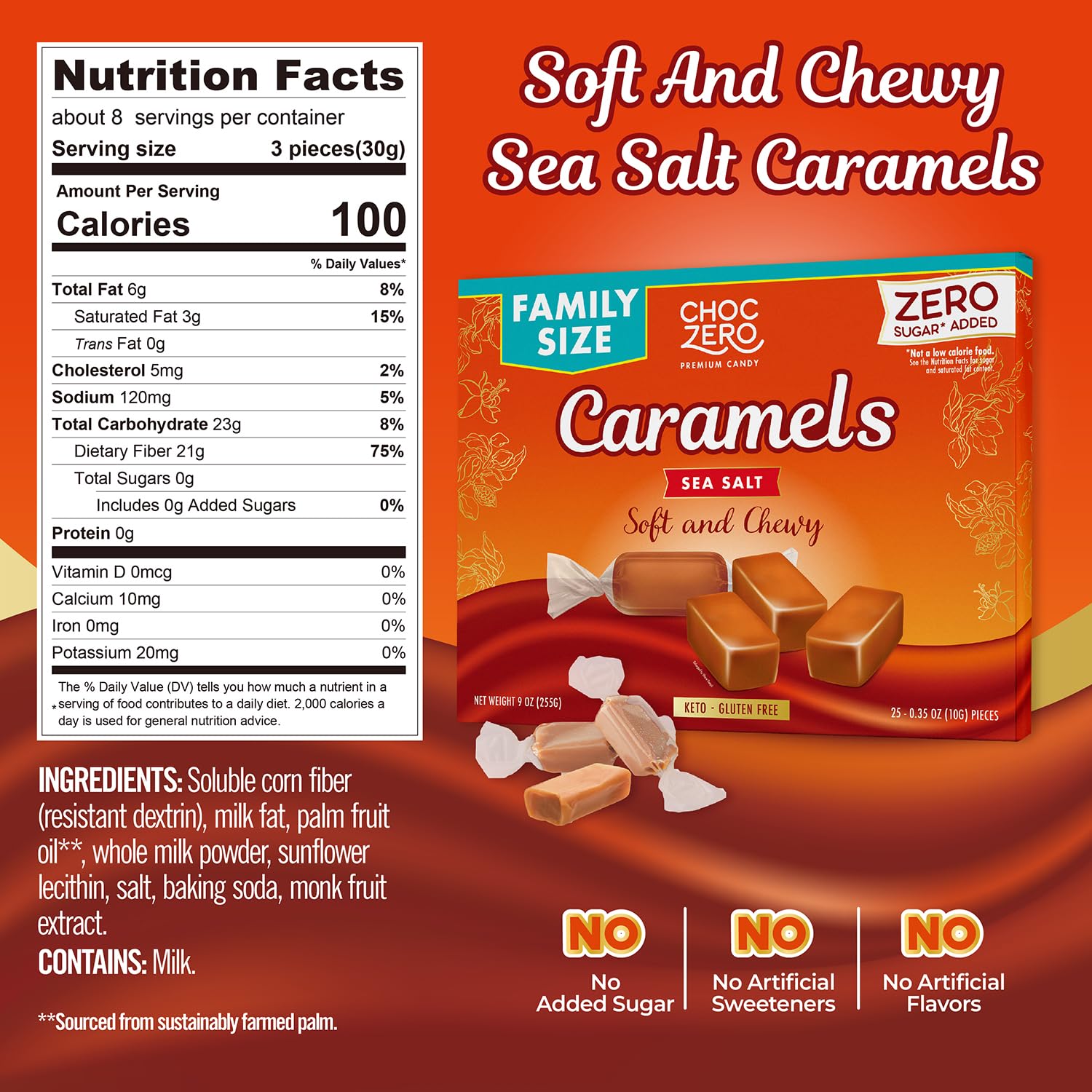 ChocZero sugar-free caramels wrapped candies for on-the-go, portion-controlled indulgence.