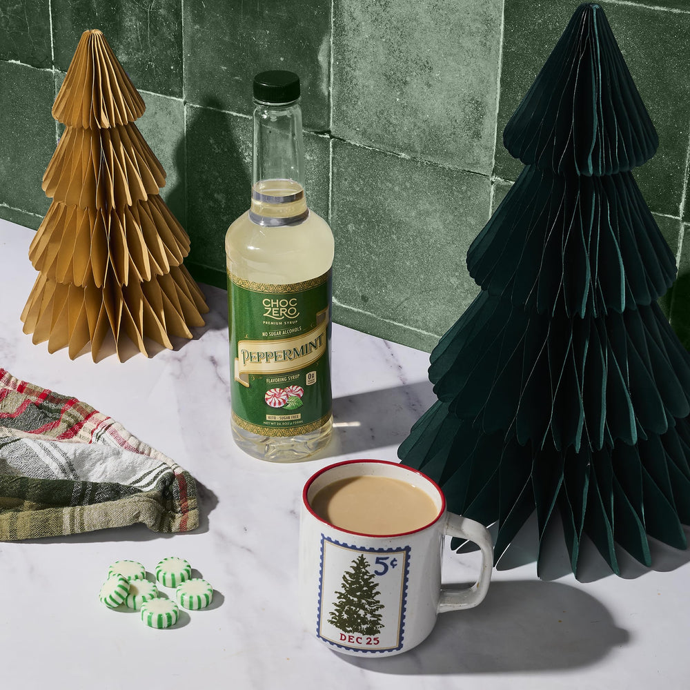 ChocZero Peppermint Syrup kitchen scene shows easy flavoring at home.
