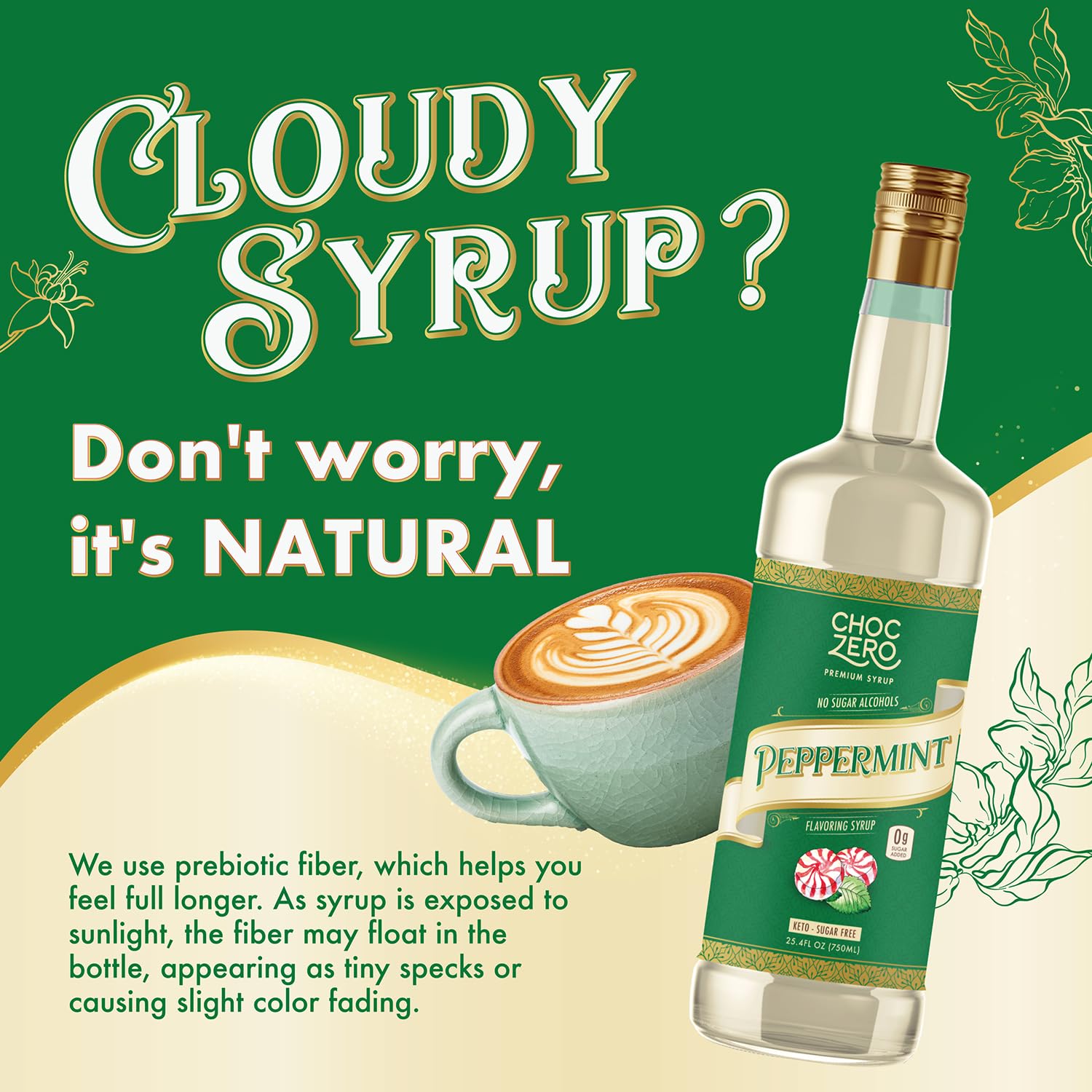 ChocZero Peppermint Syrup add-in for coffee to boost flavor without sugar.