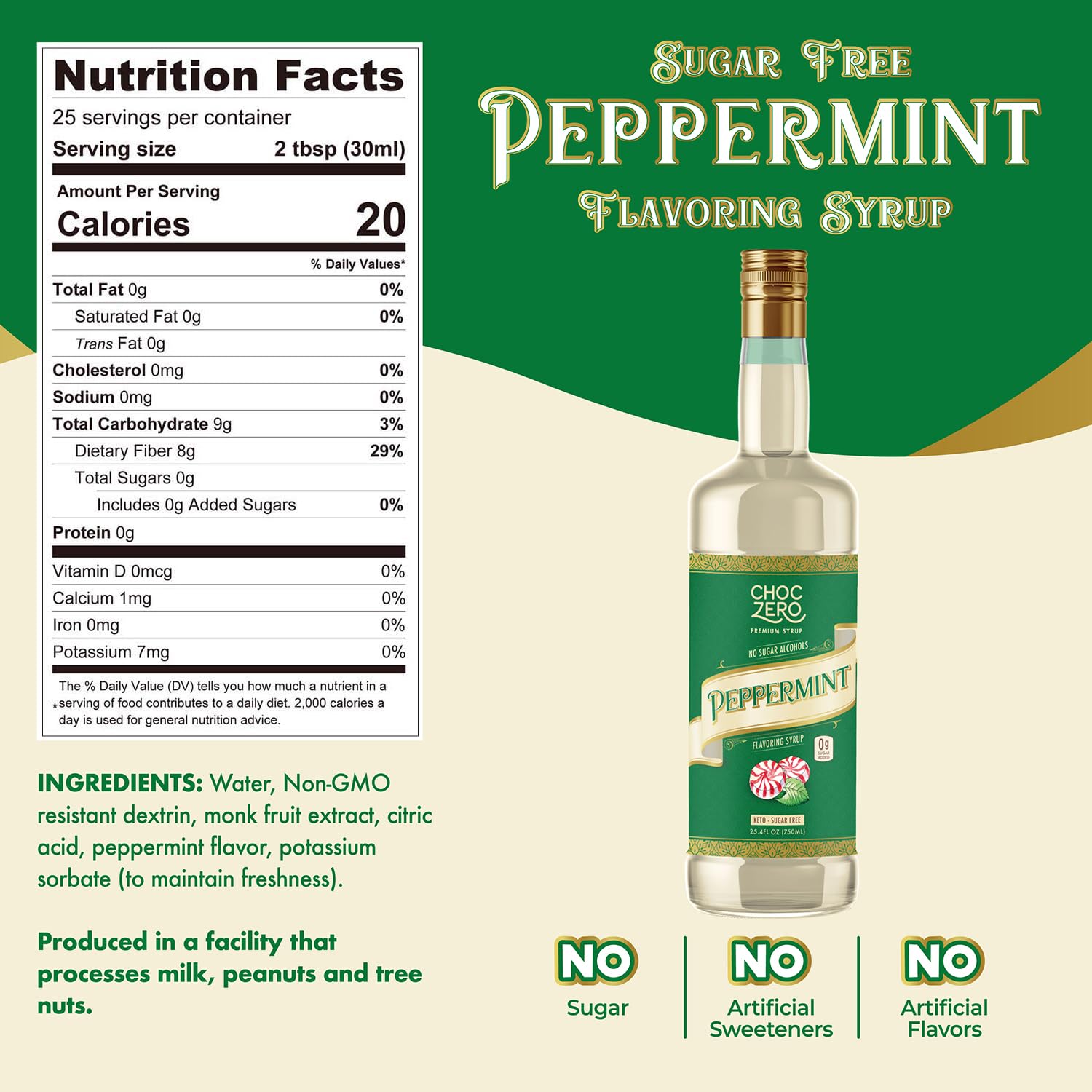 ChocZero Peppermint Syrup pour over latte for minty, low-calorie indulgence.