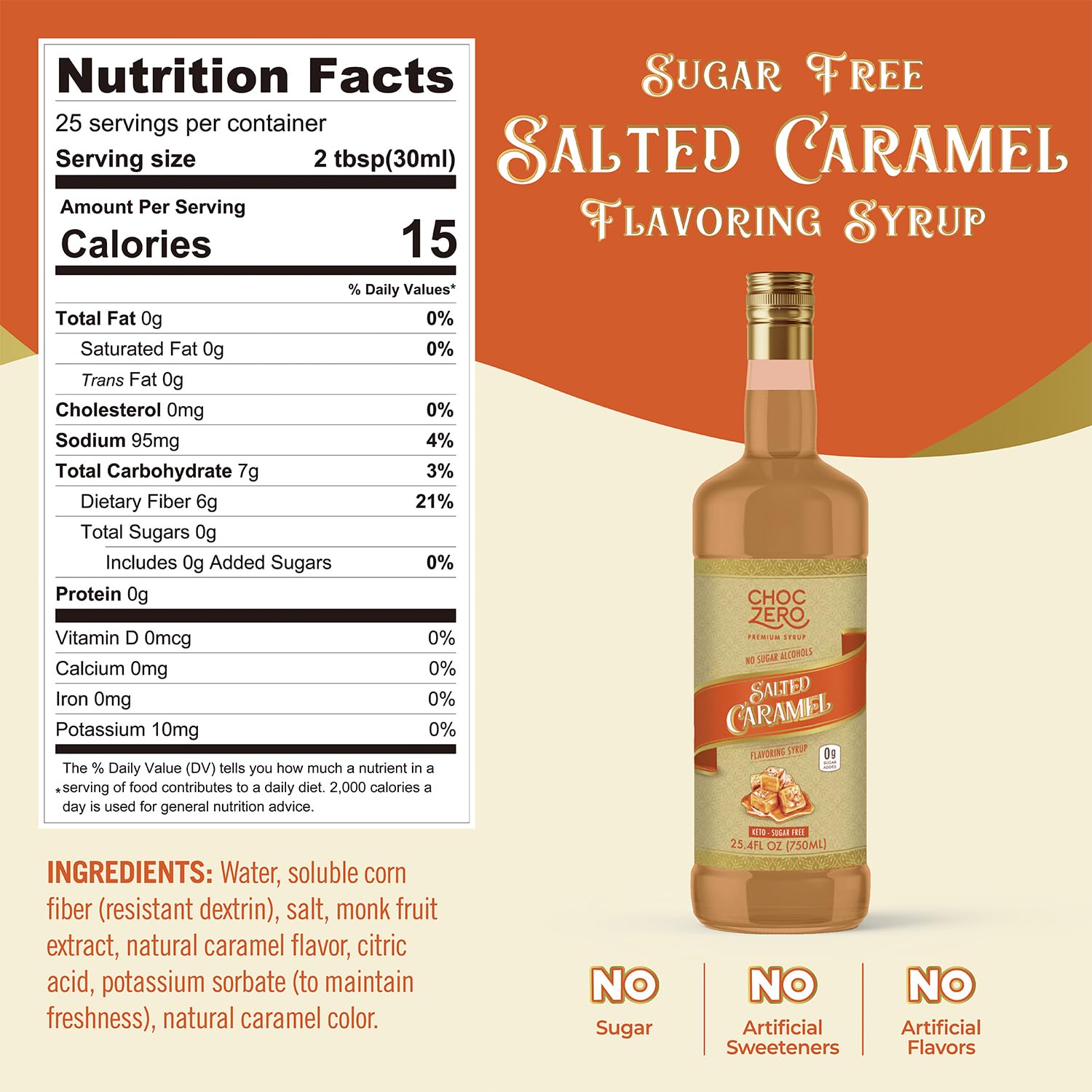 ChocZero Sugar Free Coffee Syrup salted caramel pour enriches coffee flavor.