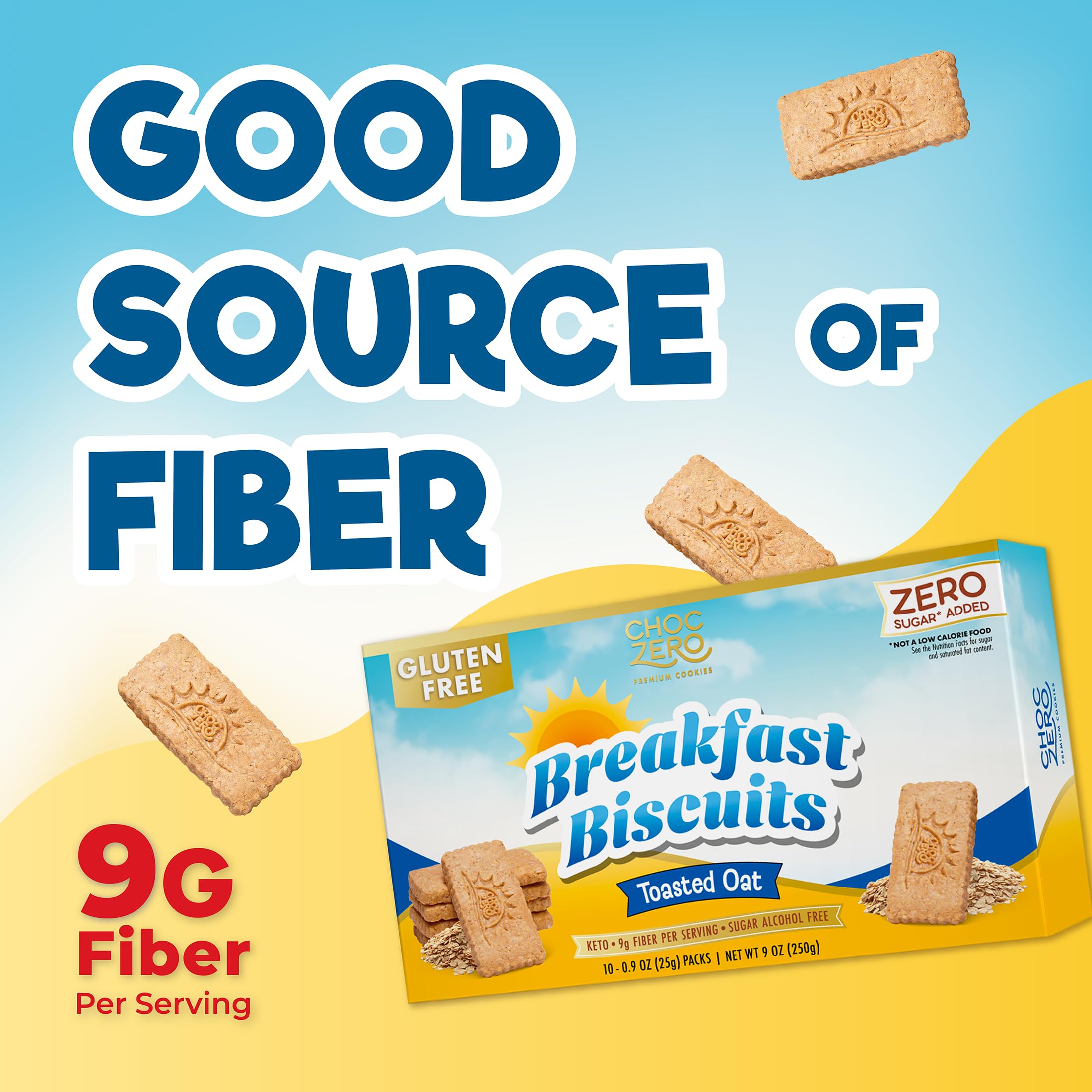 ChocZero toasted oat breakfast biscuits crunchy bite to fuel mornings.