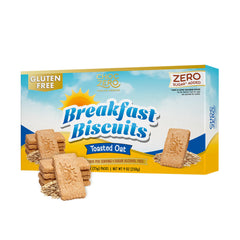 ChocZero toasted oat breakfast biscuits pack on counter, low-carb morning option.