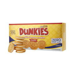 ChocZero gluten-free vanilla sandwich cookies on a plate, gluten-free snack option.