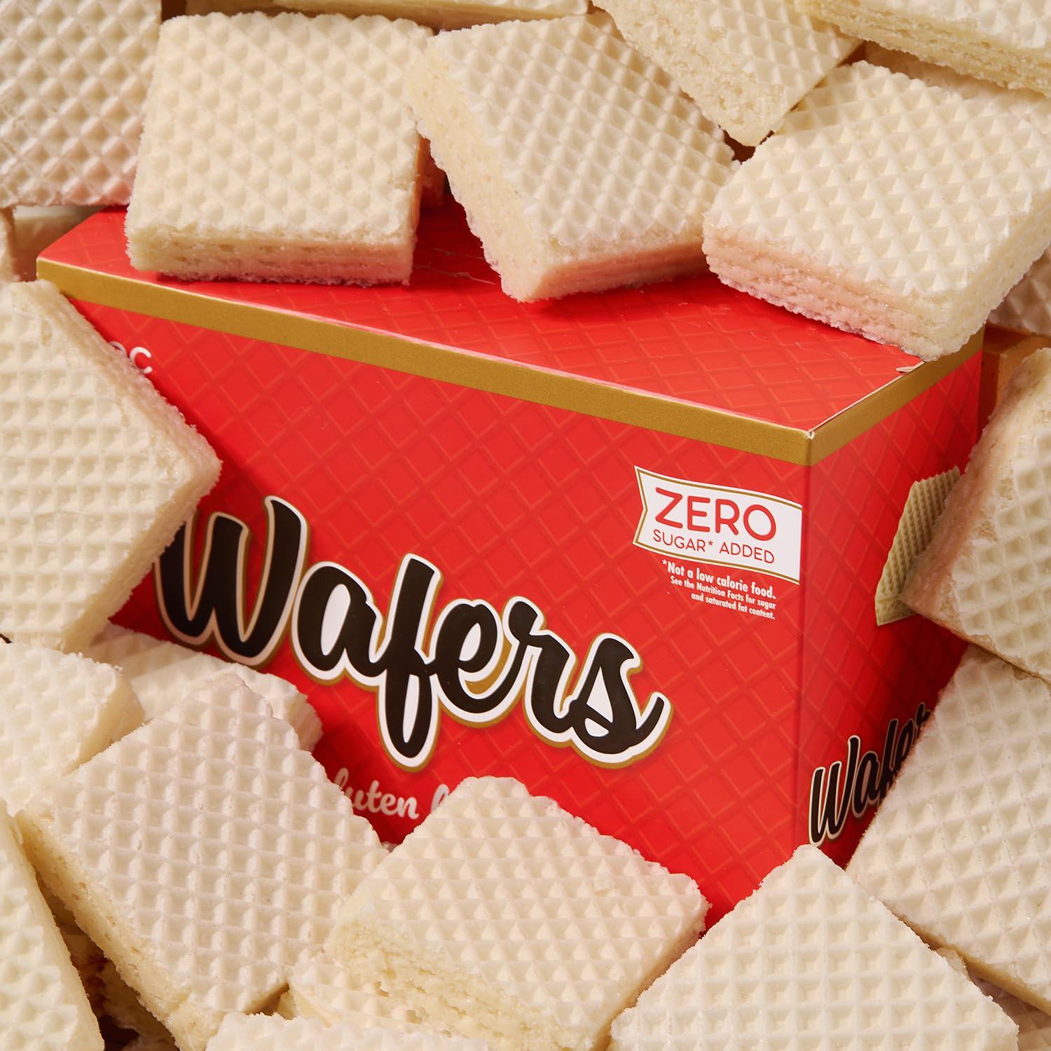 ChocZero Vanilla Wafer Cookies on coffee table with beverages.
