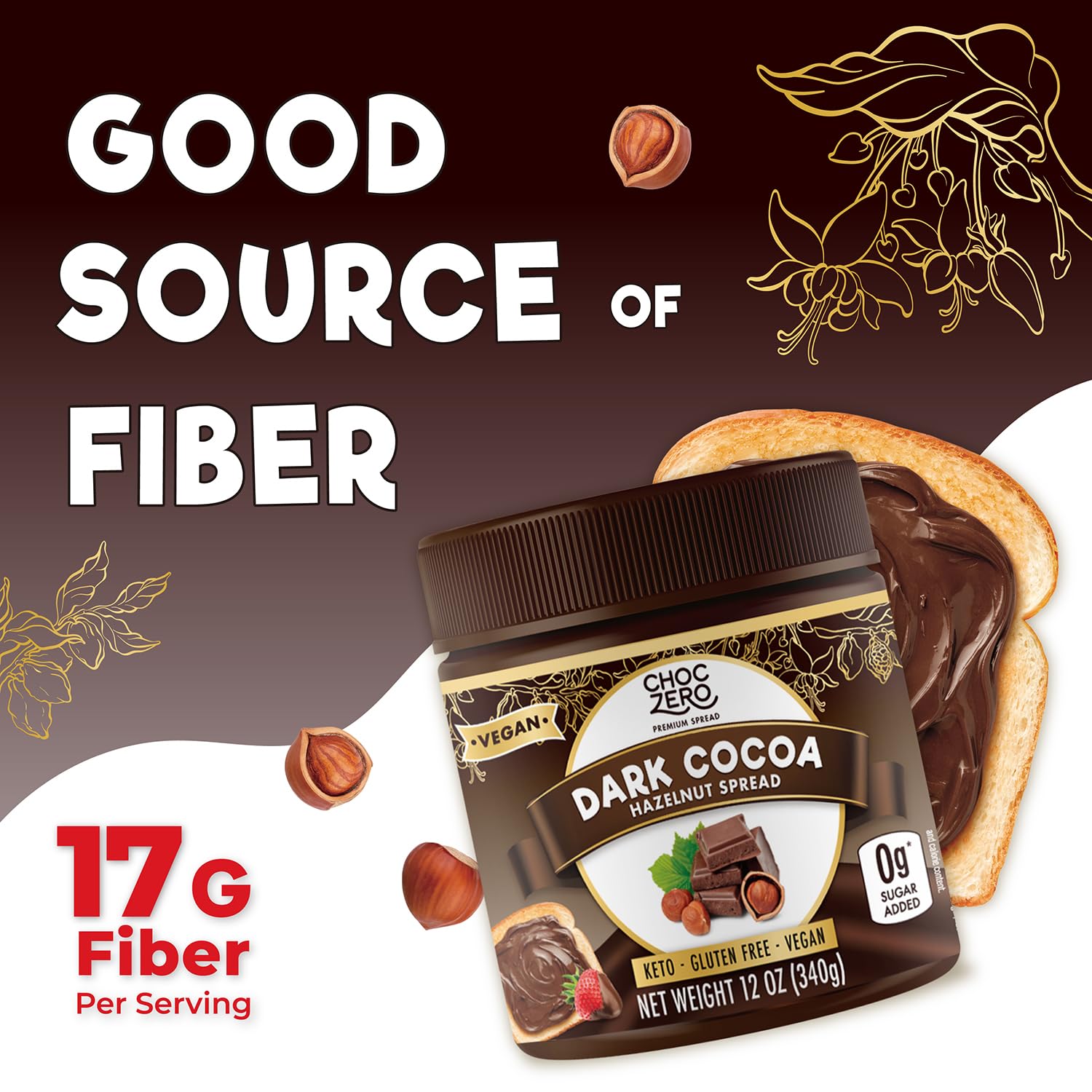 ChocZero spread with a fruit bowl suggesting versatile keto dessert topping