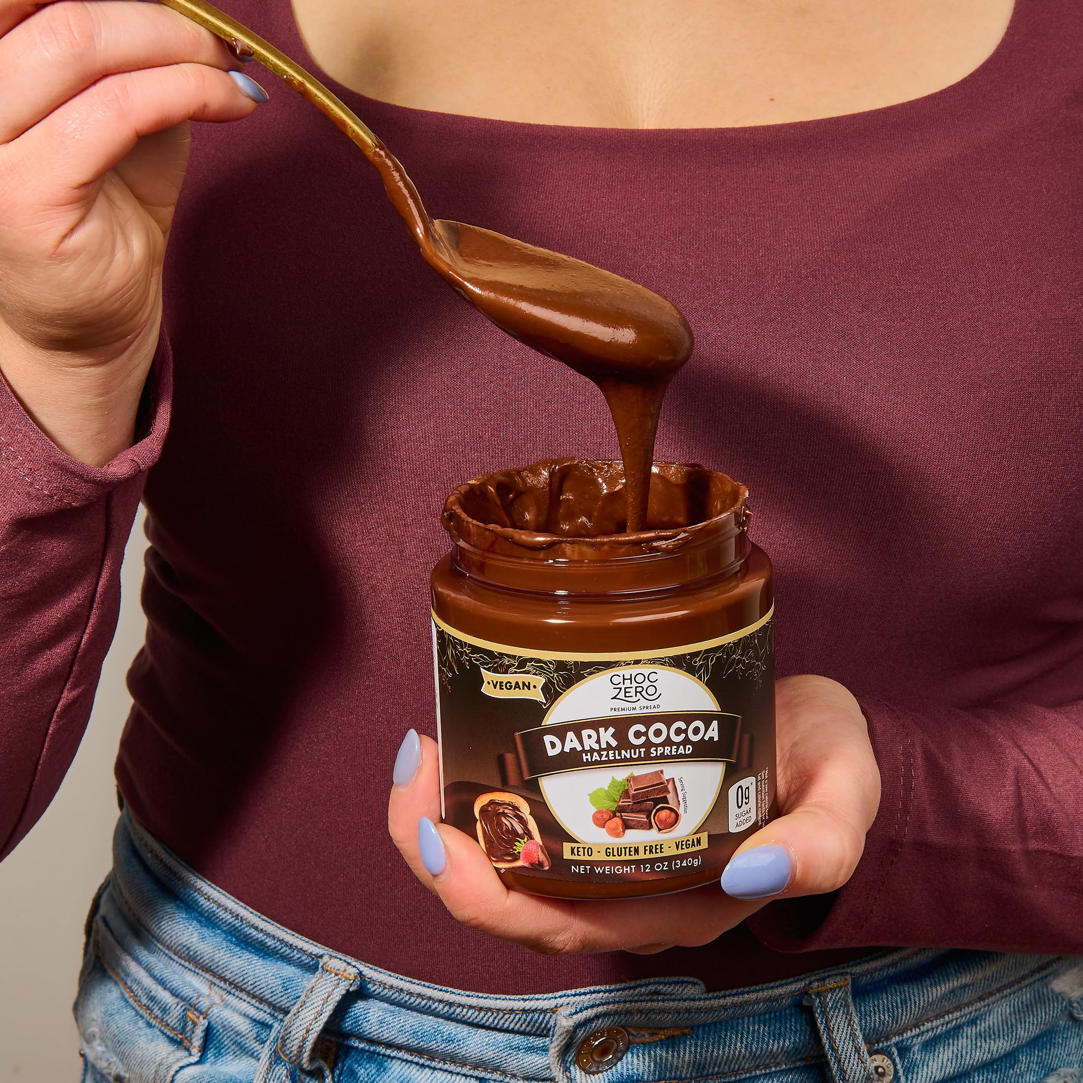 ChocZero label close-up emphasizing gluten-free and high-fiber claims