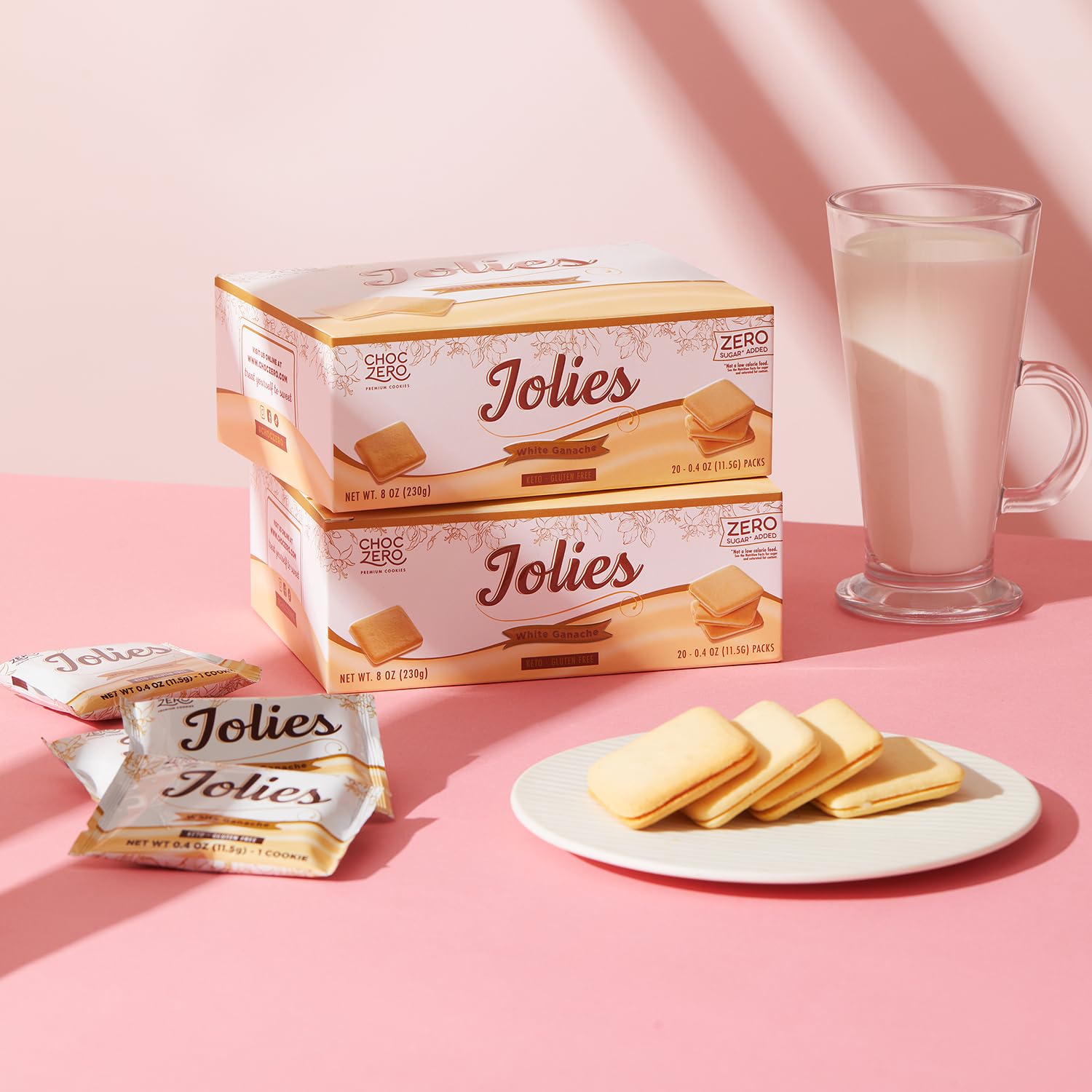 ChocZero Jolies box with 20 individually wrapped cookies for sharing.