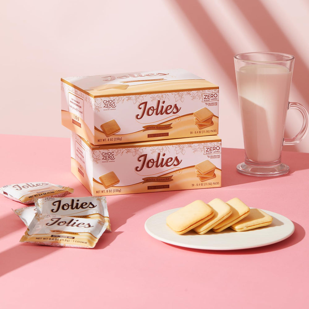 ChocZero Jolies box with 20 individually wrapped cookies for sharing.