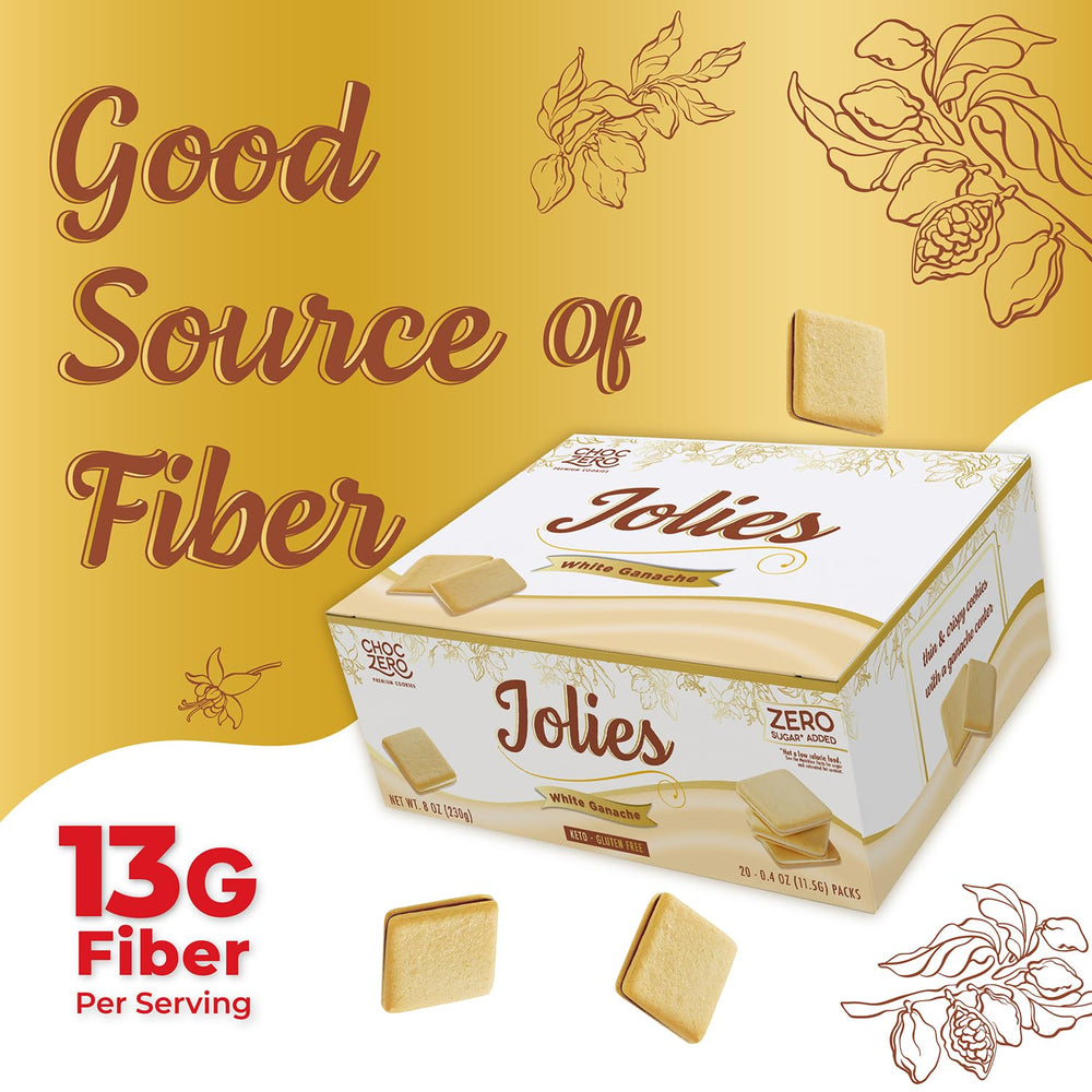 ChocZero Jolies three-cookie serving showcases fiber-rich snack option.