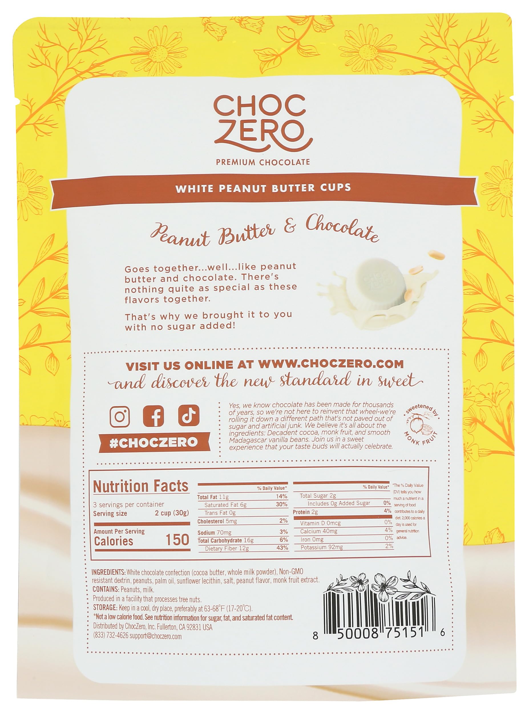 ChocZero white chocolate peanut butter cups in a box, convenient snack.