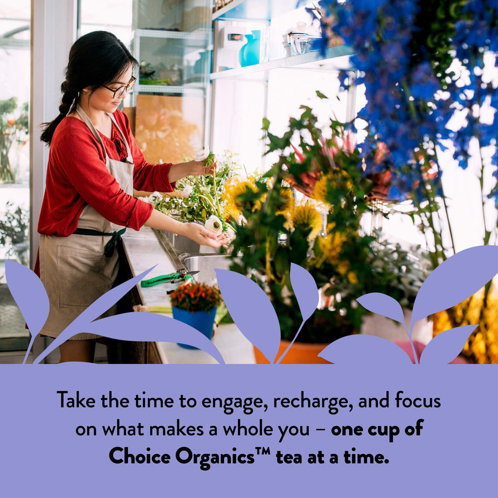 Choice Organic Teas Fair Trade certification supports ethical sourcing of this blend.