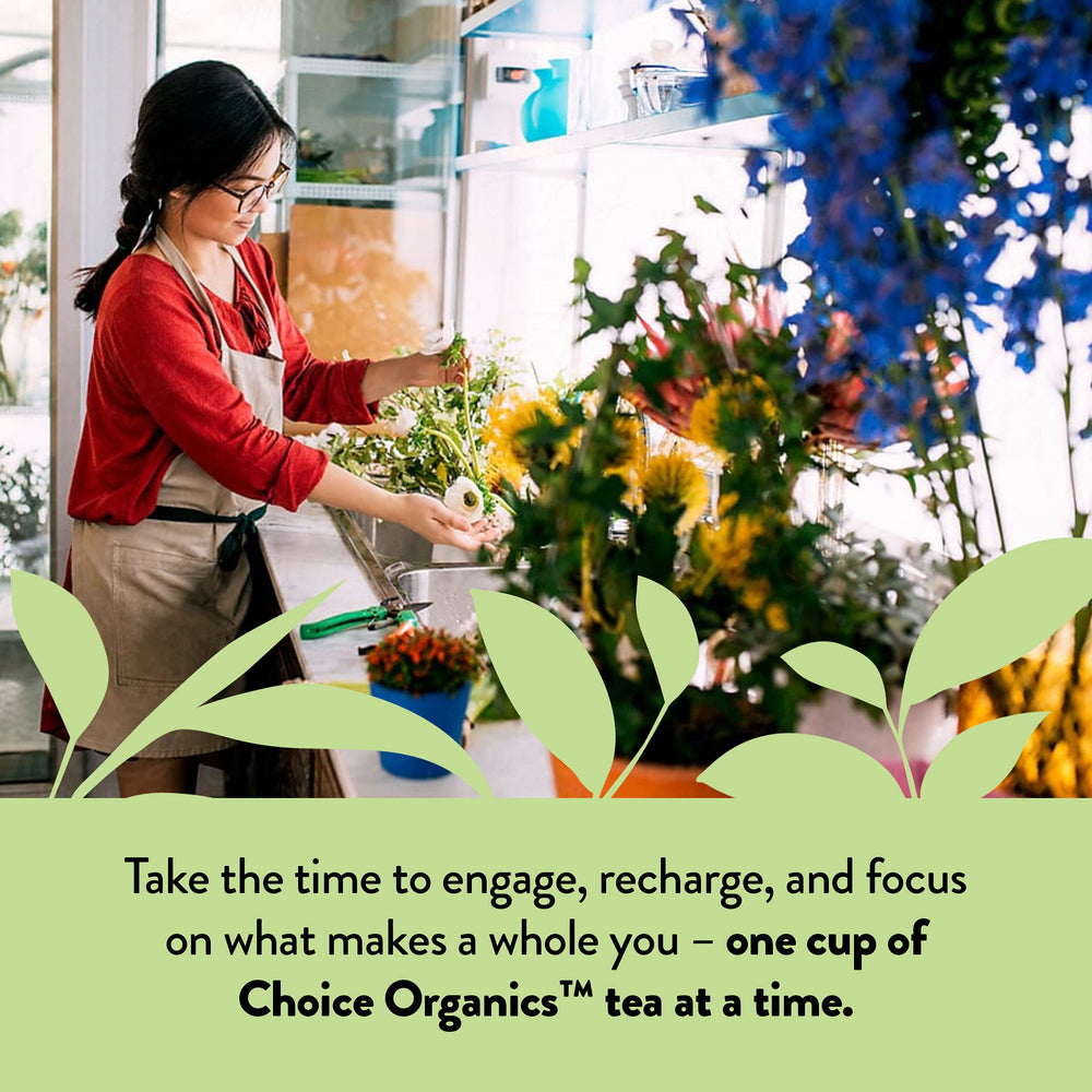 Choice Organic Teas Mint Sage Tea poured over ice presents a refreshing option