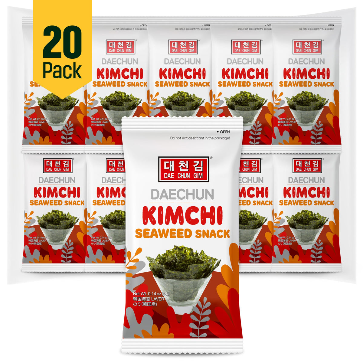 CHOI'S 1 Kimchi Seaweed Snacks 20-pack for on-the-go keto snacking, crisp and light.