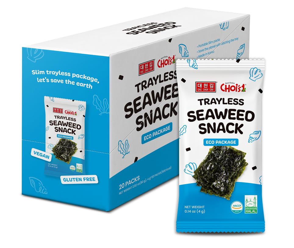 CHOI'S 1 trayless seaweed snack pack, crisp texture for on-the-go cravings.