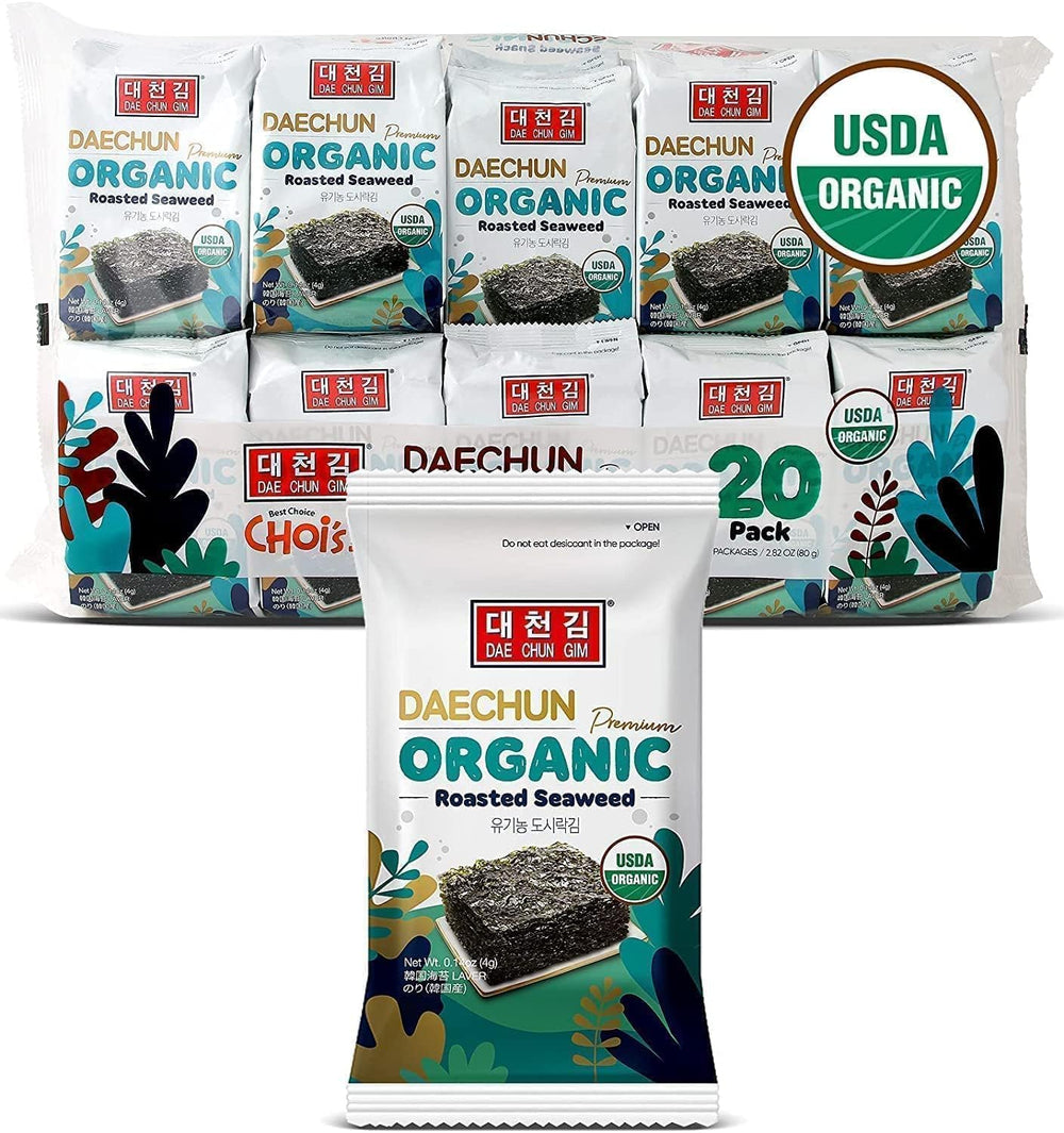 CHOI'S 1 Organic Daechun seaweed snacks 20-pack, convenient on-the-go freshness.