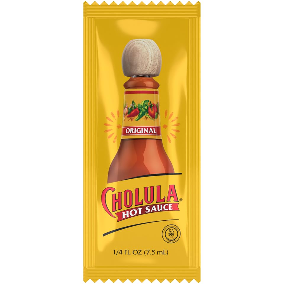 Cholula arbol-piquin peppers blend in packets for balanced heat.