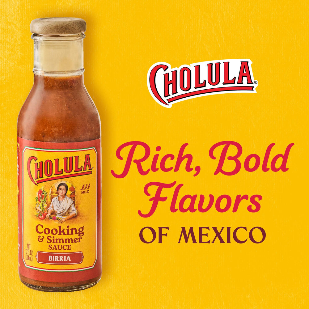 Cholula Birria sauce dipping bowl enhances dipping for flavor.