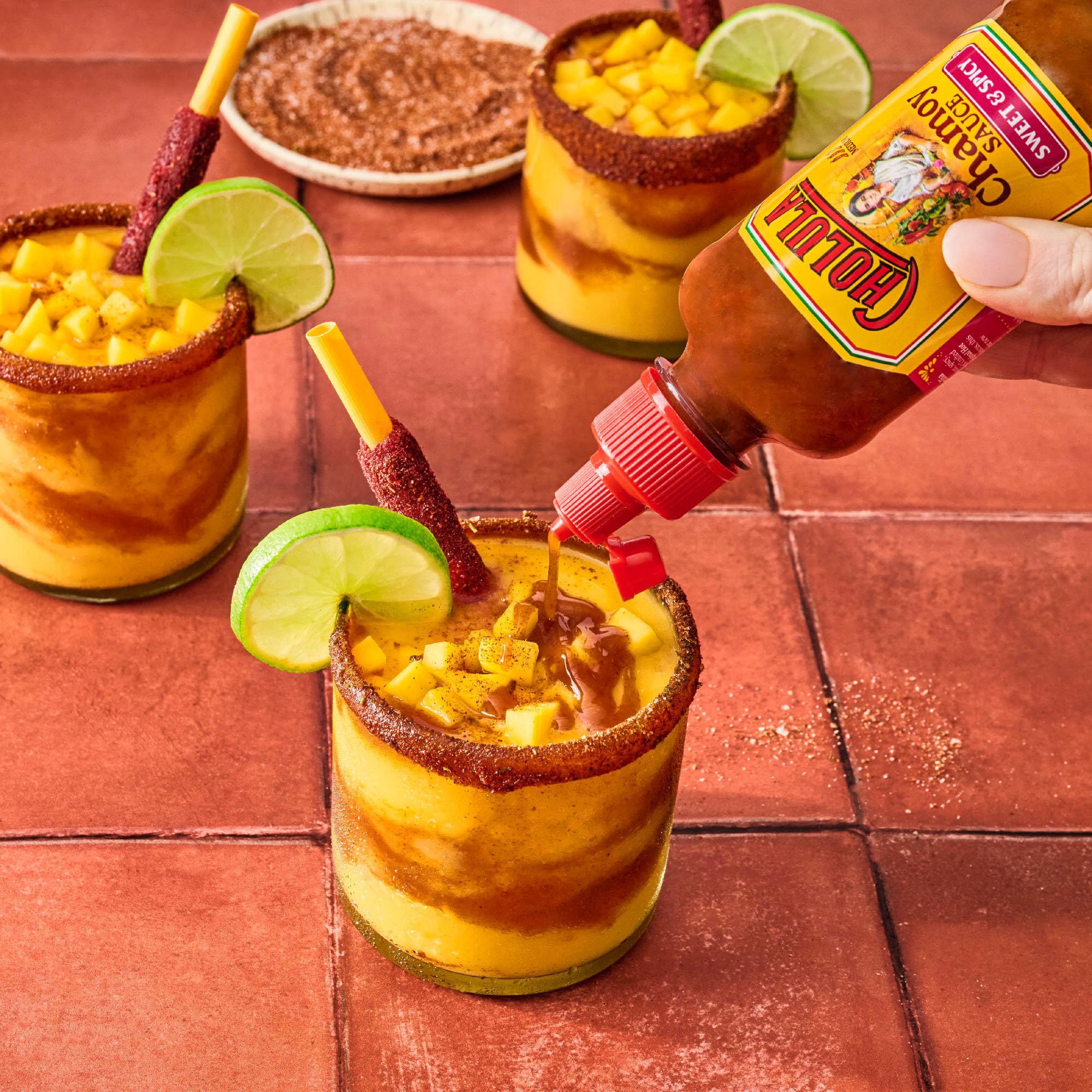 Cholula Chamoy accents fruit skewers with bright tart-sweet finish