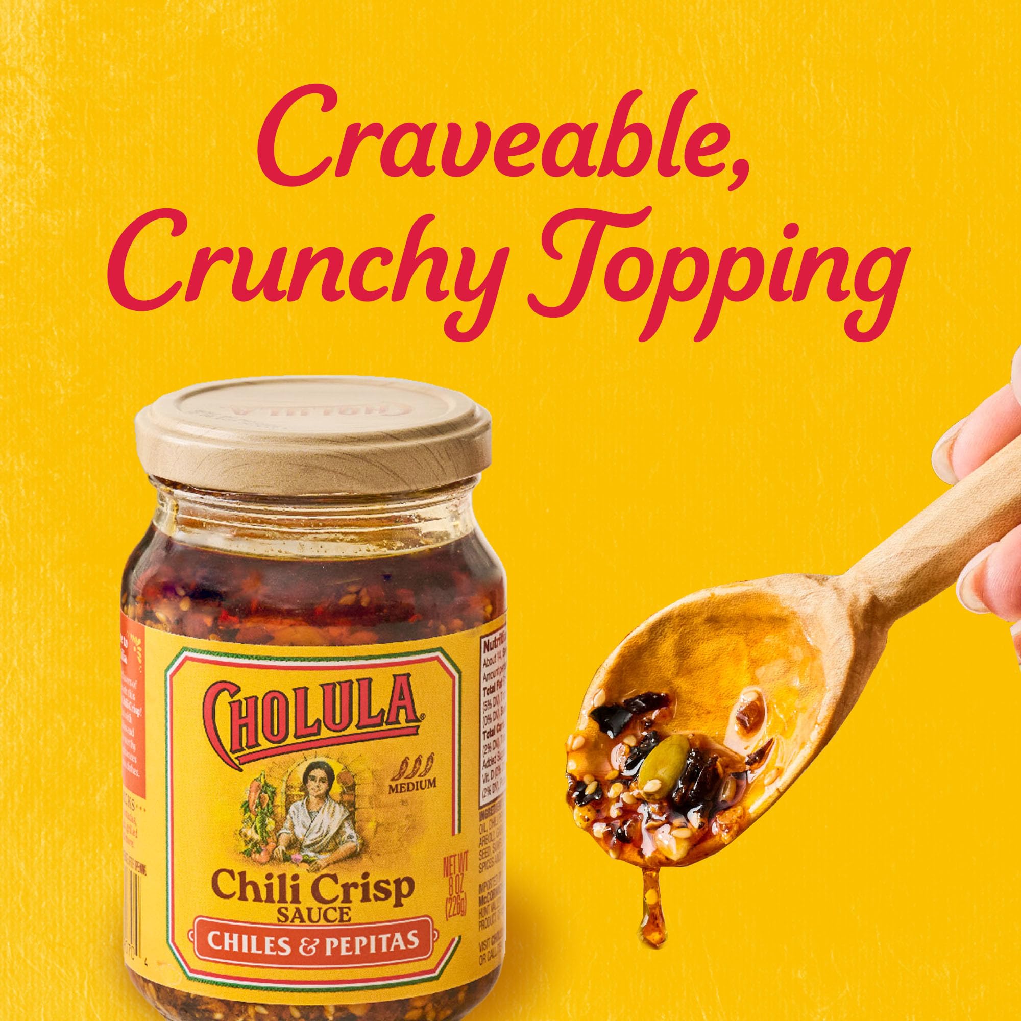 Cholula Chili Crisp on pizza delivers savory crunch.