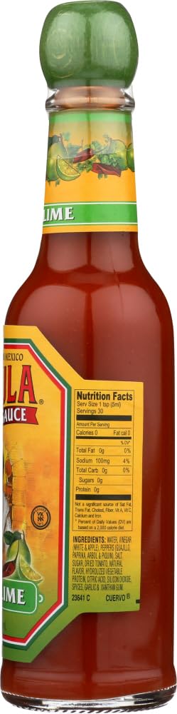 Cholula Chili Lime capped bottle top ready for tacos and fruit.