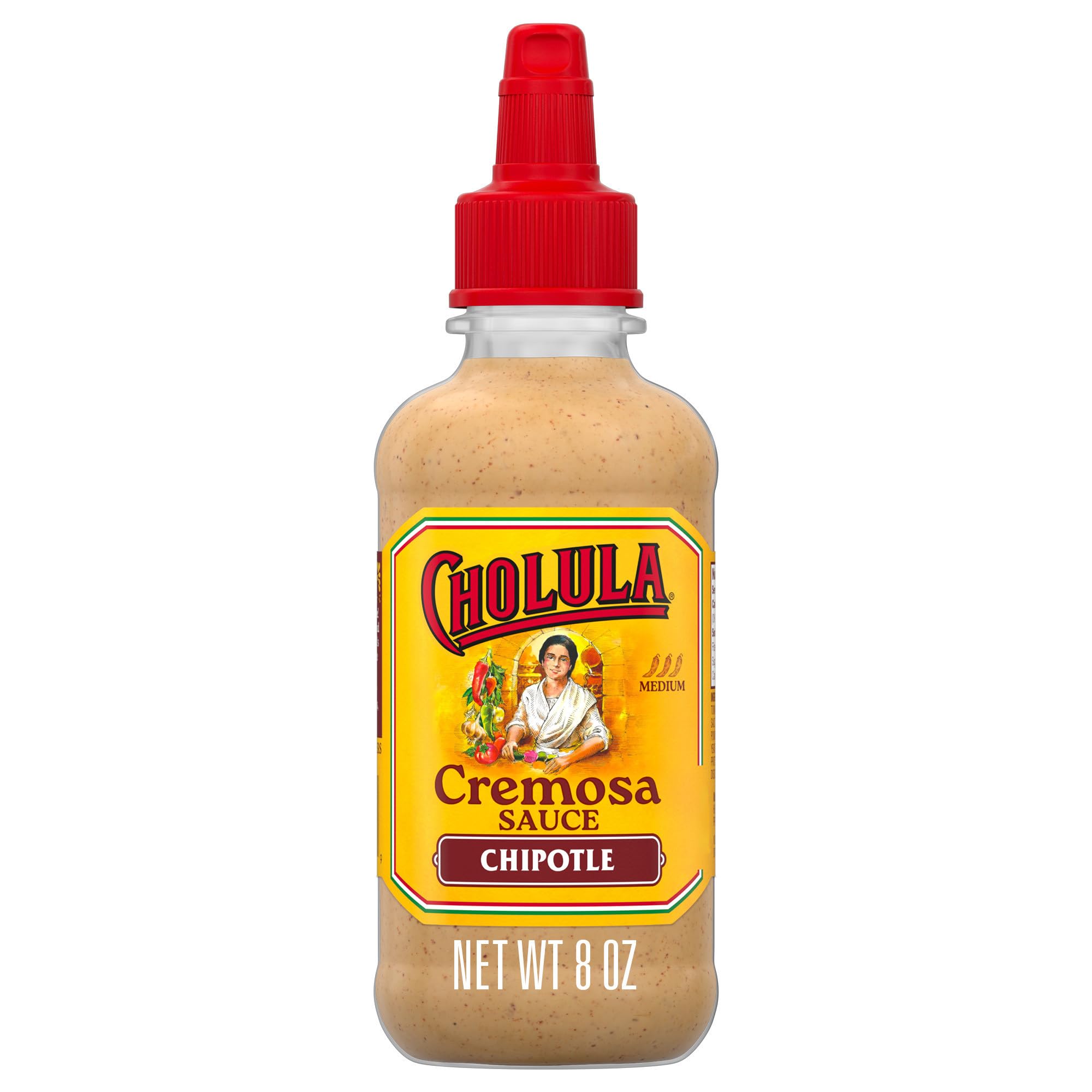 Cholula Cremosa Chipotle bottle pour adds creamy, smoky heat to tacos