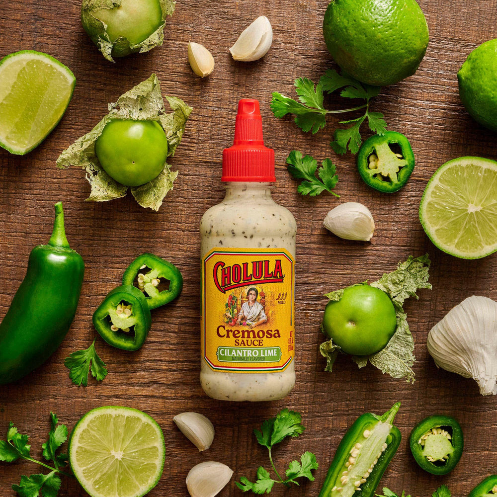 Cholula Cremosa Cilantro Lime mild heat finish on meals.