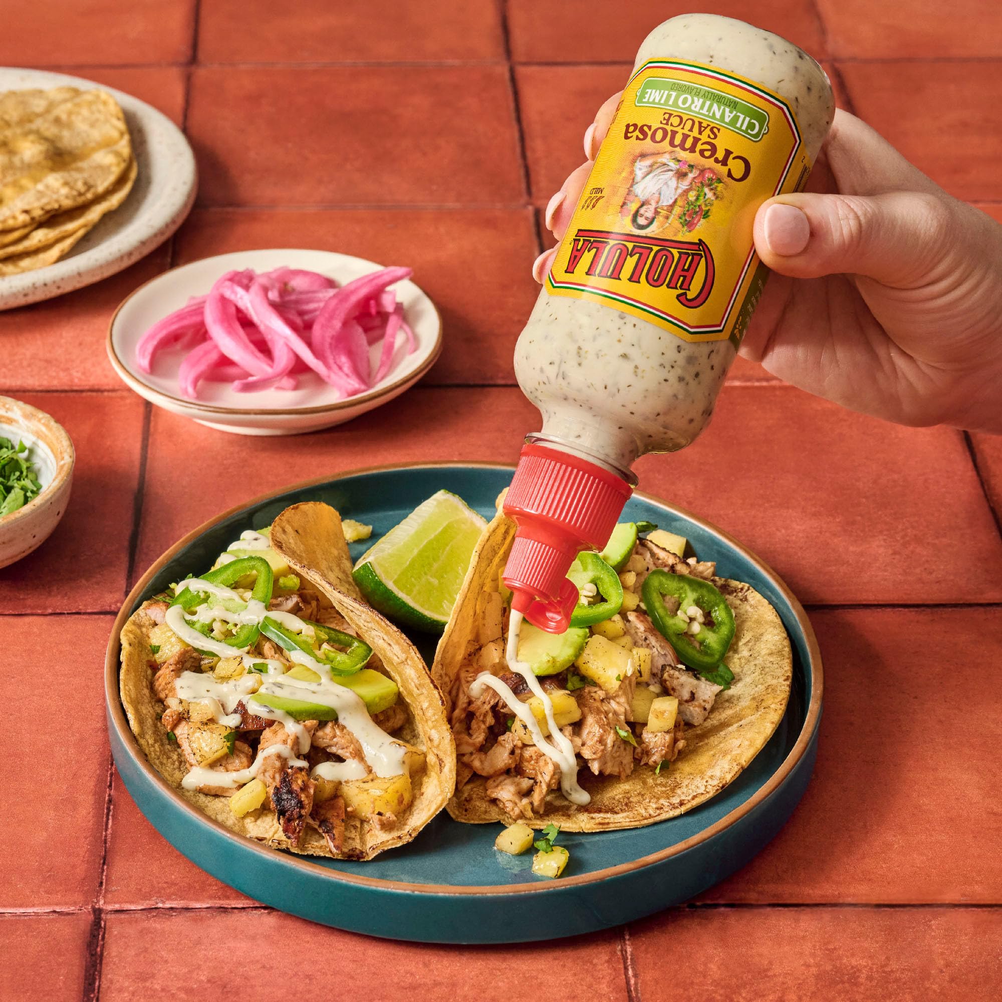 Cholula Cremosa Cilantro Lime soup swirl enriches broth.
