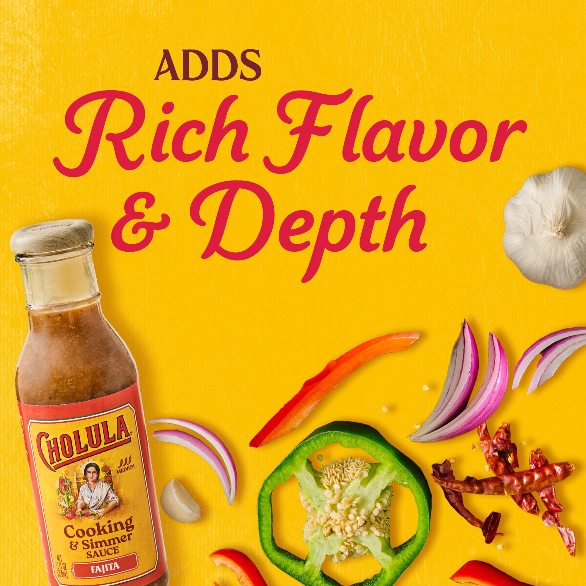 Sizzling beef fajitas with Cholula Fajita Sauce for juicy, saucy bites.