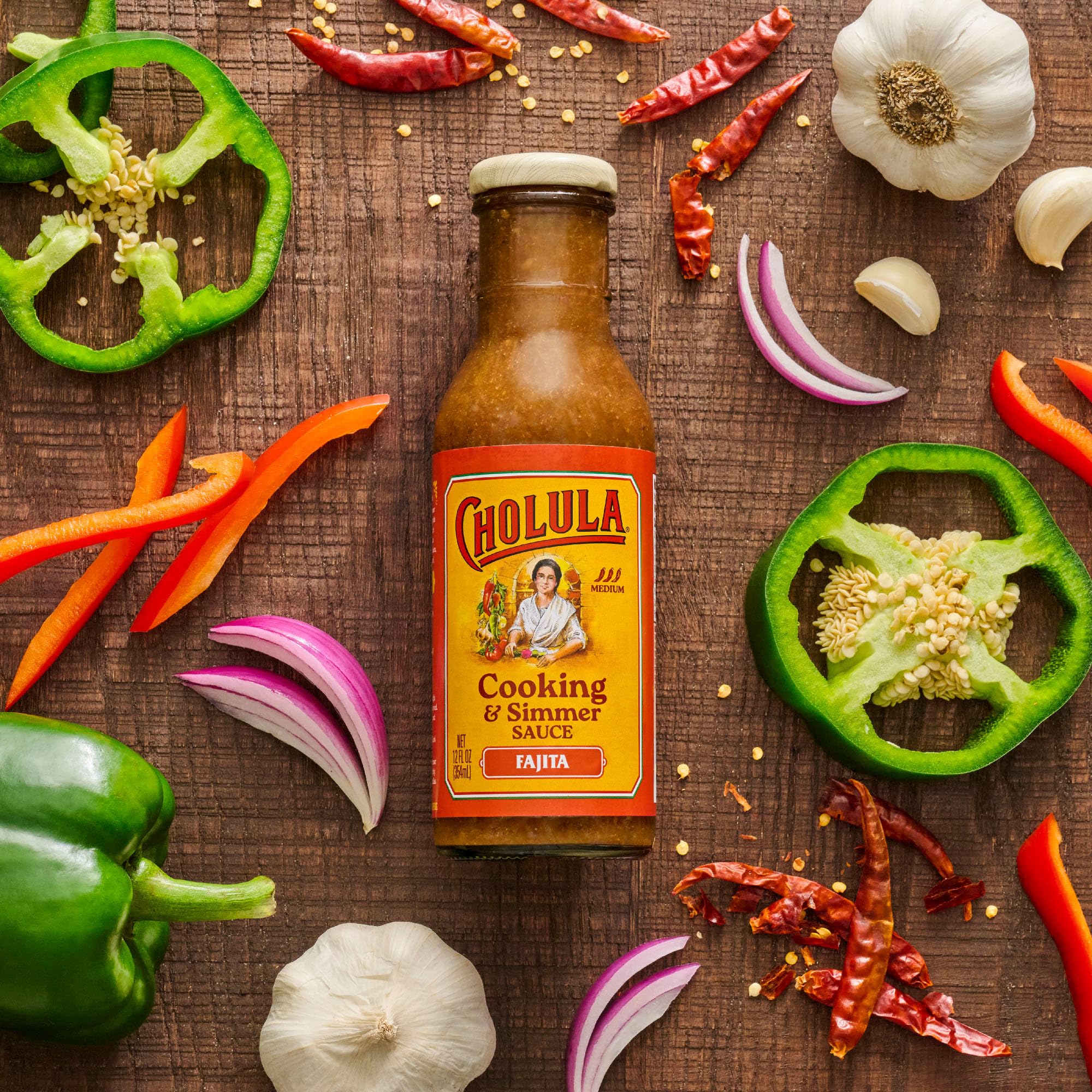 Cholula Fajita Sauce adds savory moisture to pan-cooked meat.