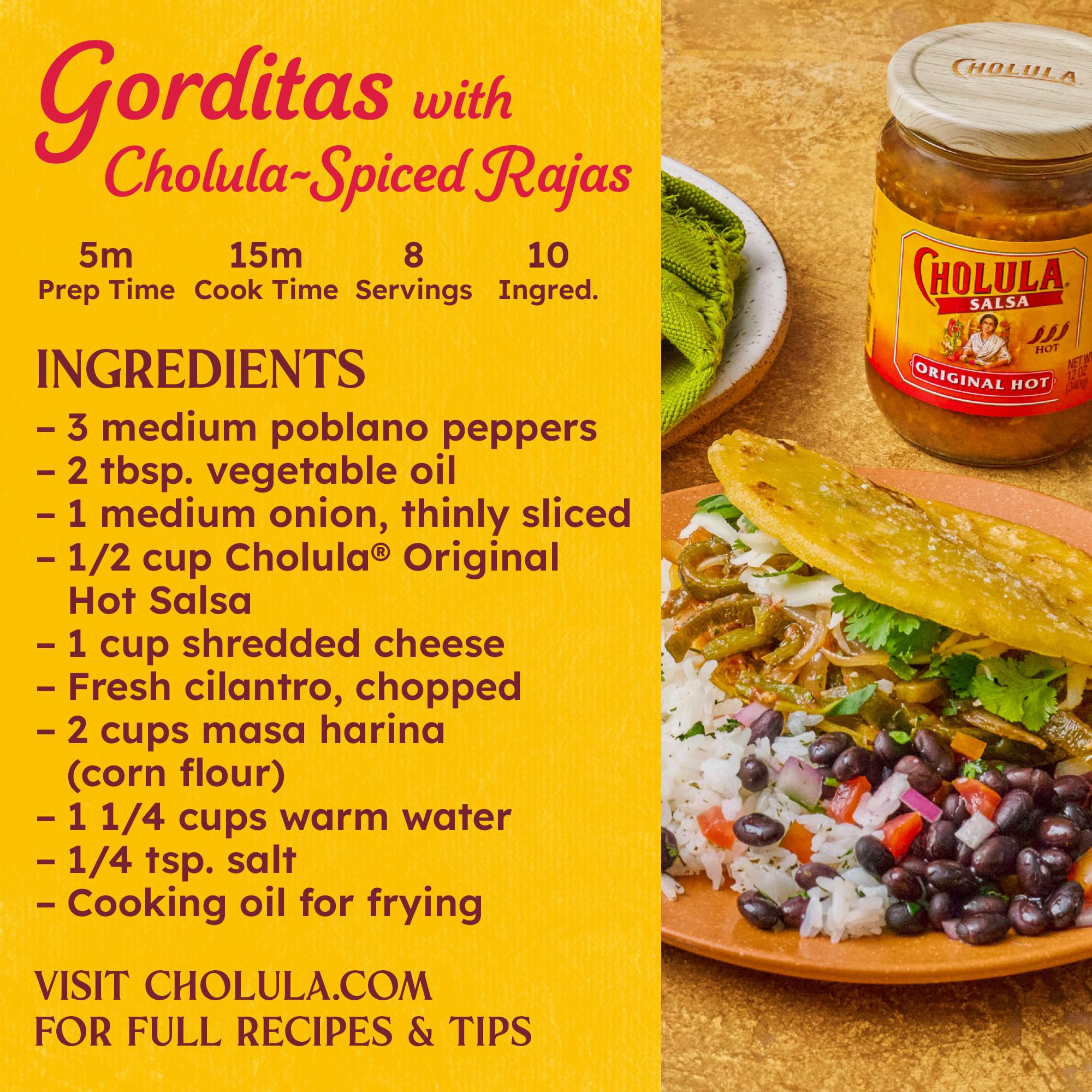 Cholula Original Hot salsa taco assembly ready for serving.