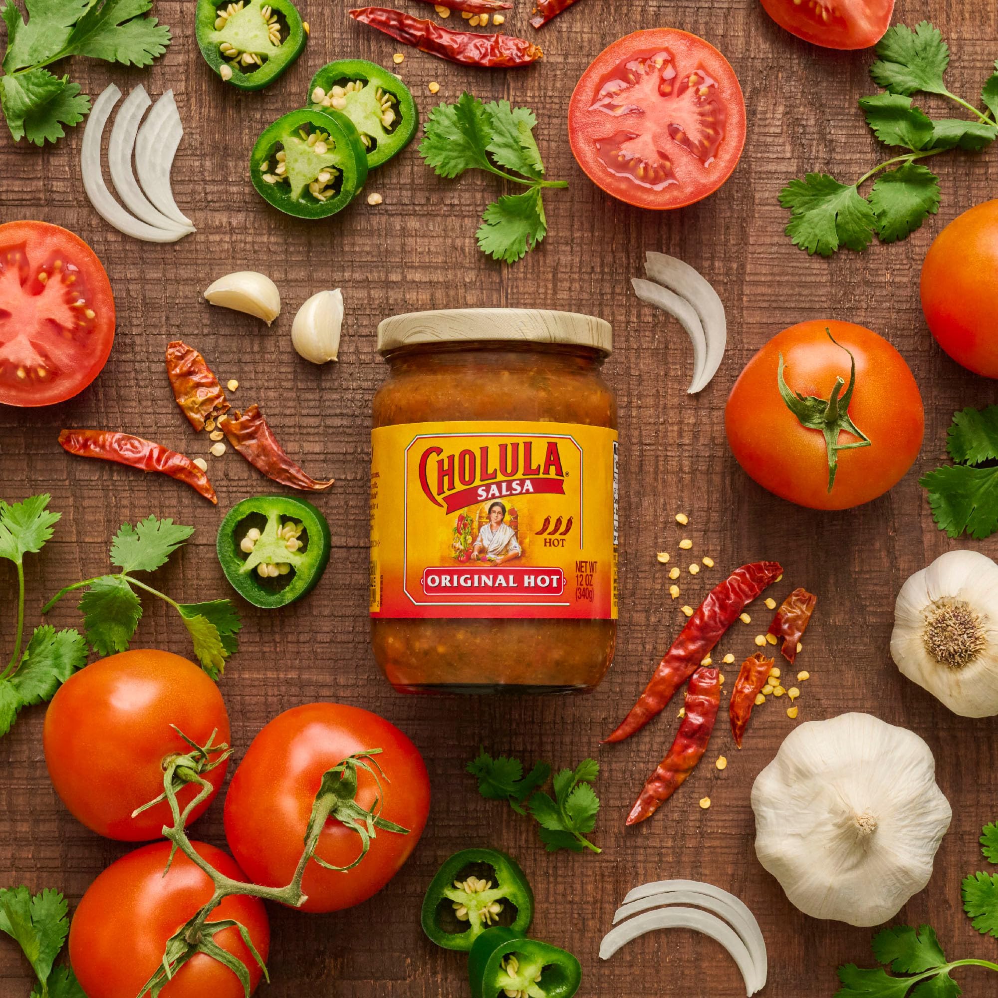 Cholula Original Hot salsa veggie dip pairs well with fresh crunch.