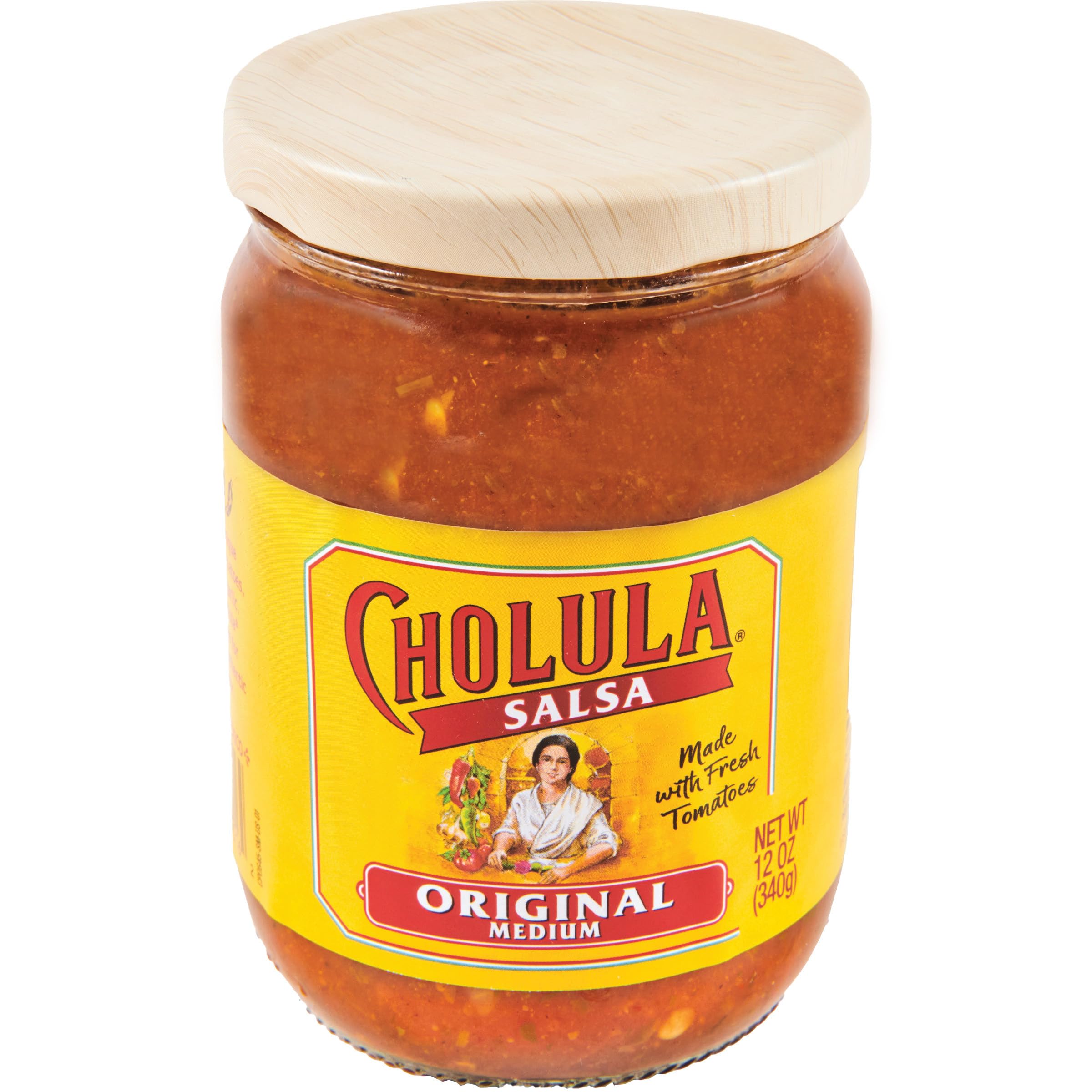 Cholula Original Salsa bottle front with wooden cap for authentic flair