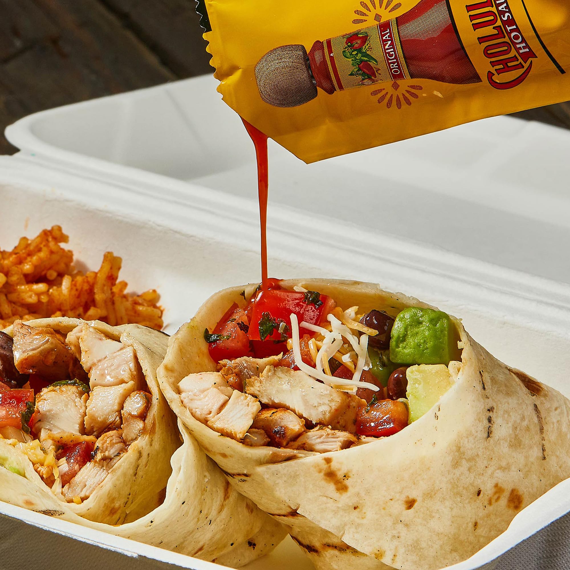 Cholula packets enhance pizza, fries, popcorn, and eggs.