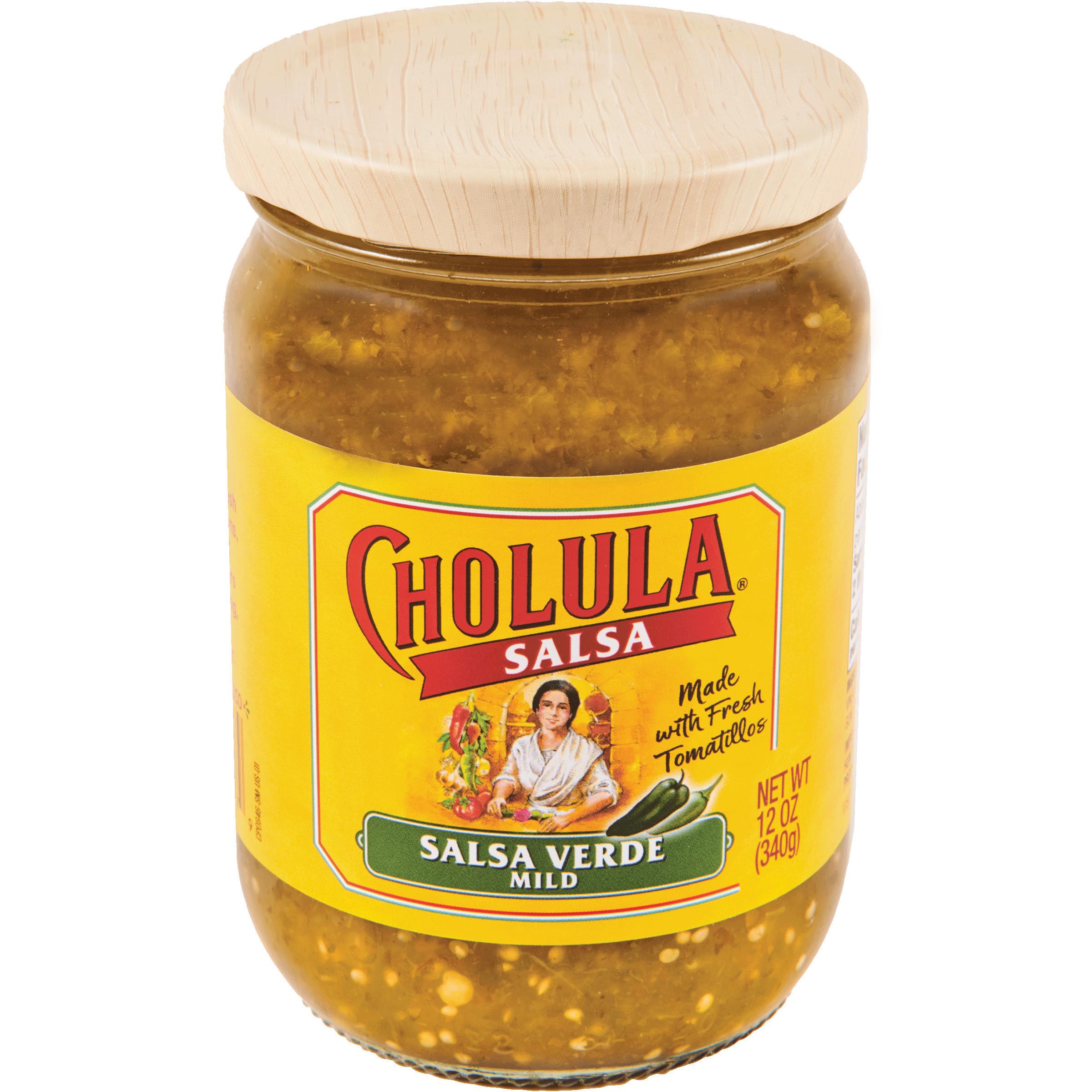 Cholula Salsa Verde bottle with tomatillos for a fresh, mild brightness.