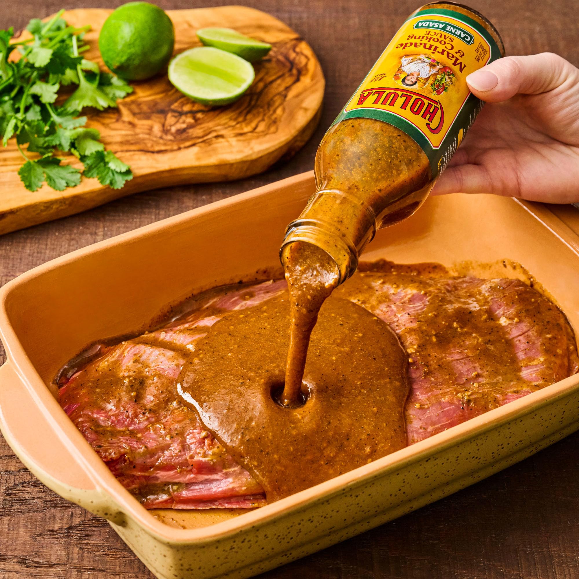 Cholula marinade on simmering pan adds depth to fajitas.
