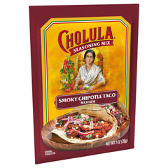Cholula smoky chipotle taco seasoning pack 12 back highlighting ingredients