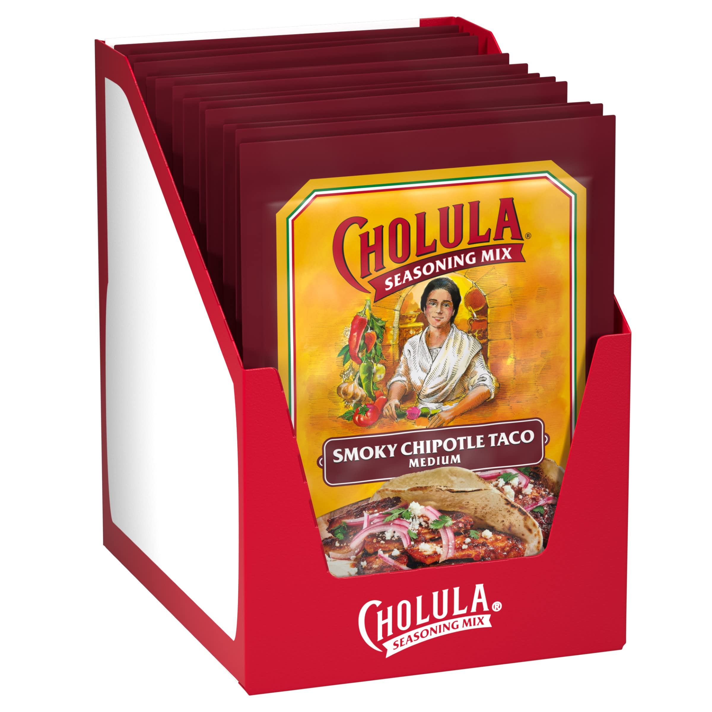 Cholula smoky chipotle taco seasoning pack 12 front for quick family tacos