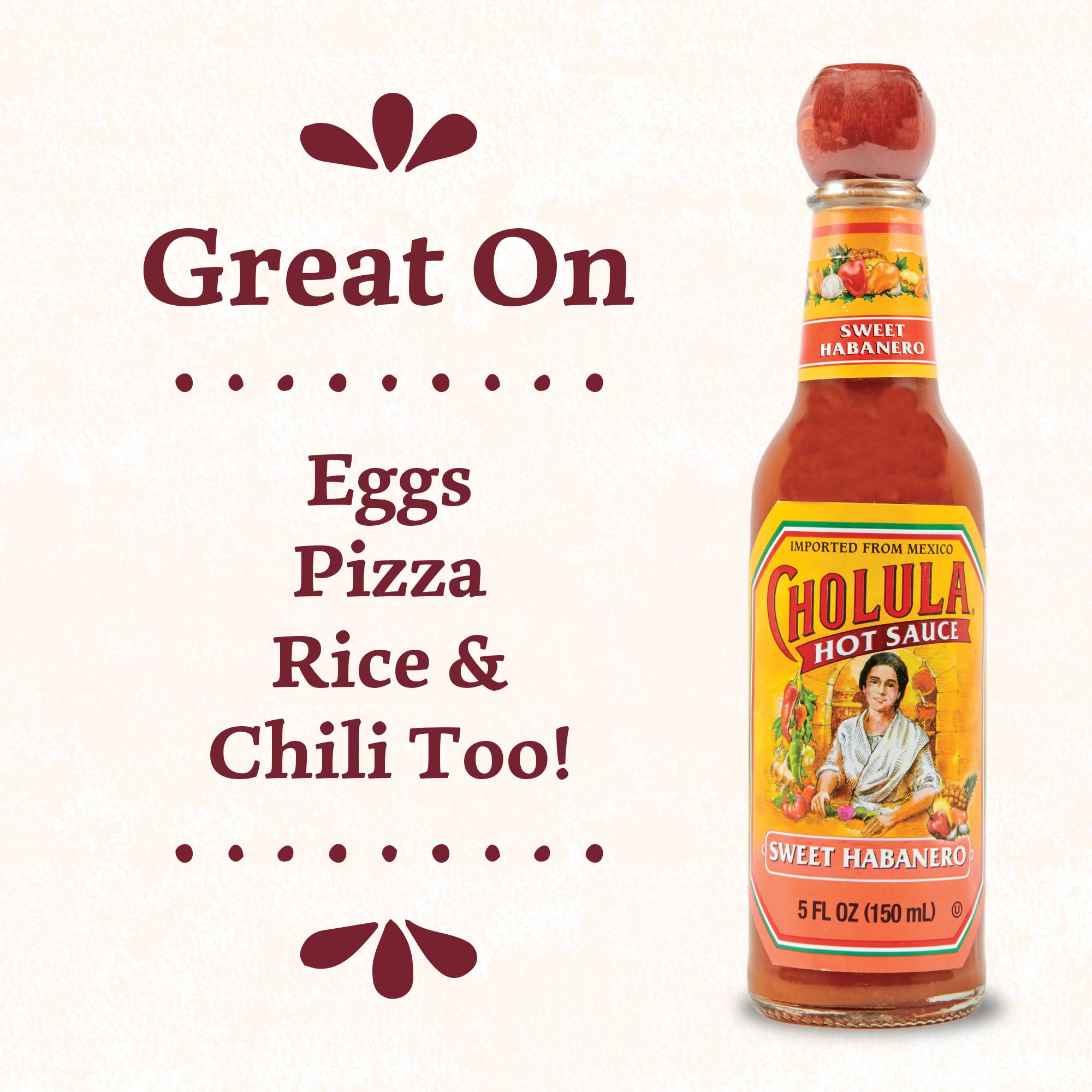 Cholula Sweet Habanero bottle delivers balanced sweetness and heat.