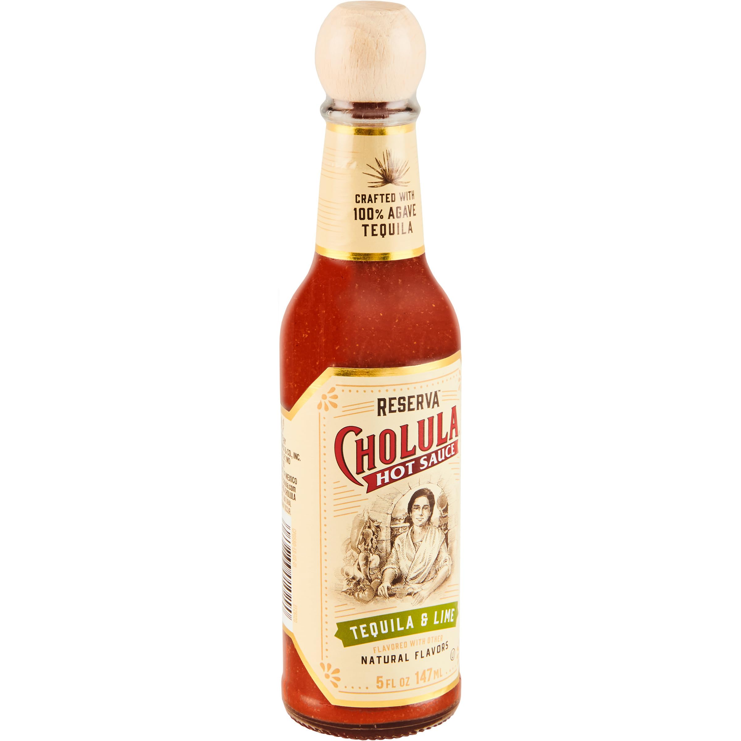 Cholula Tequila & Lime Reserva bottle pour highlights bold flavor for tacos and seafood.