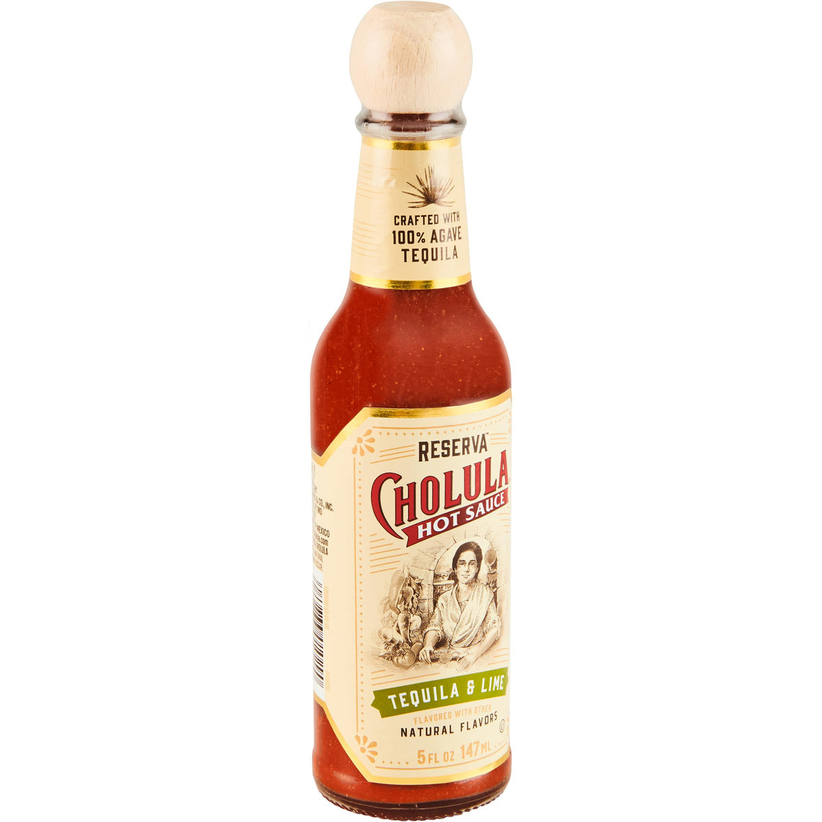 Cholula Tequila & Lime Reserva bottle pour highlights bold flavor for tacos and seafood.