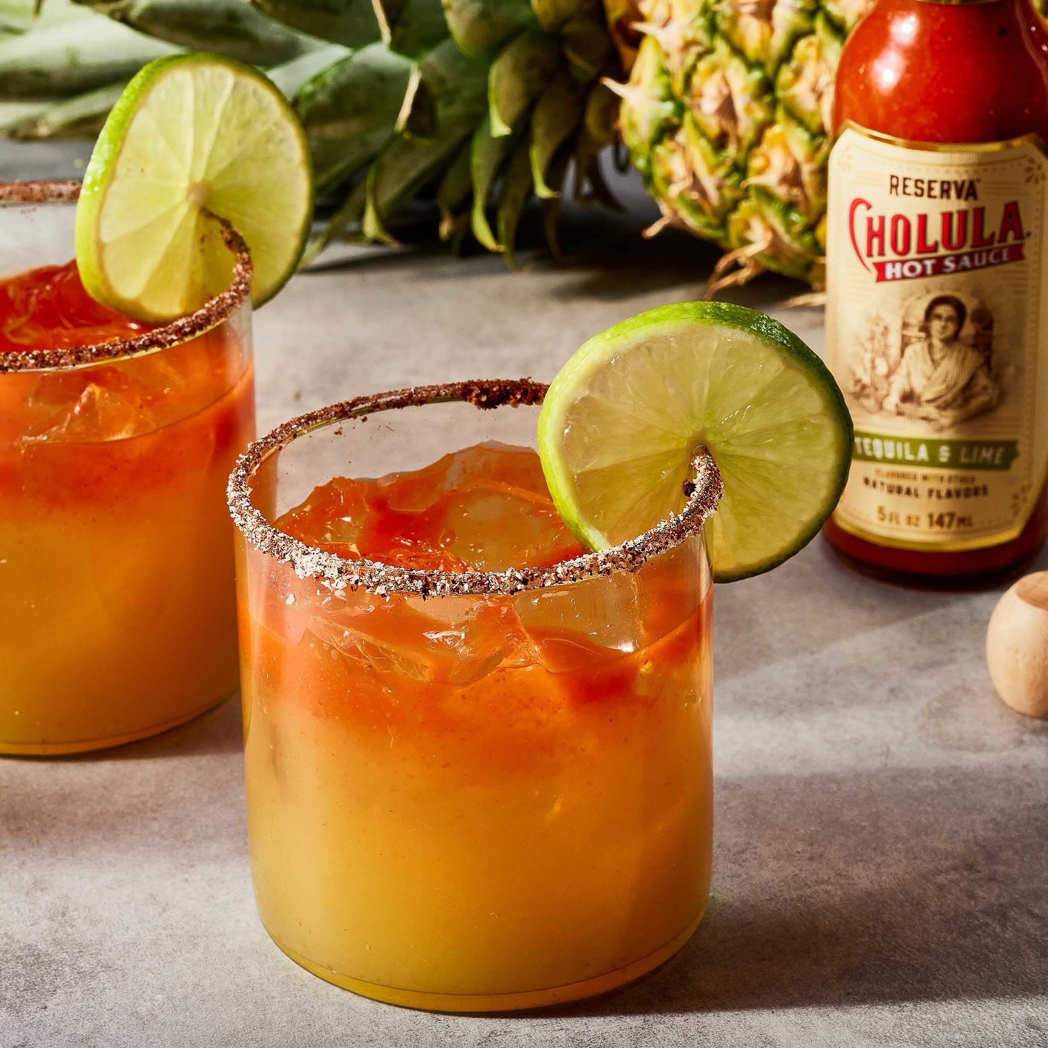 Cholula Tequila & Lime Reserva margarita glass hints cocktail-ready versatility.