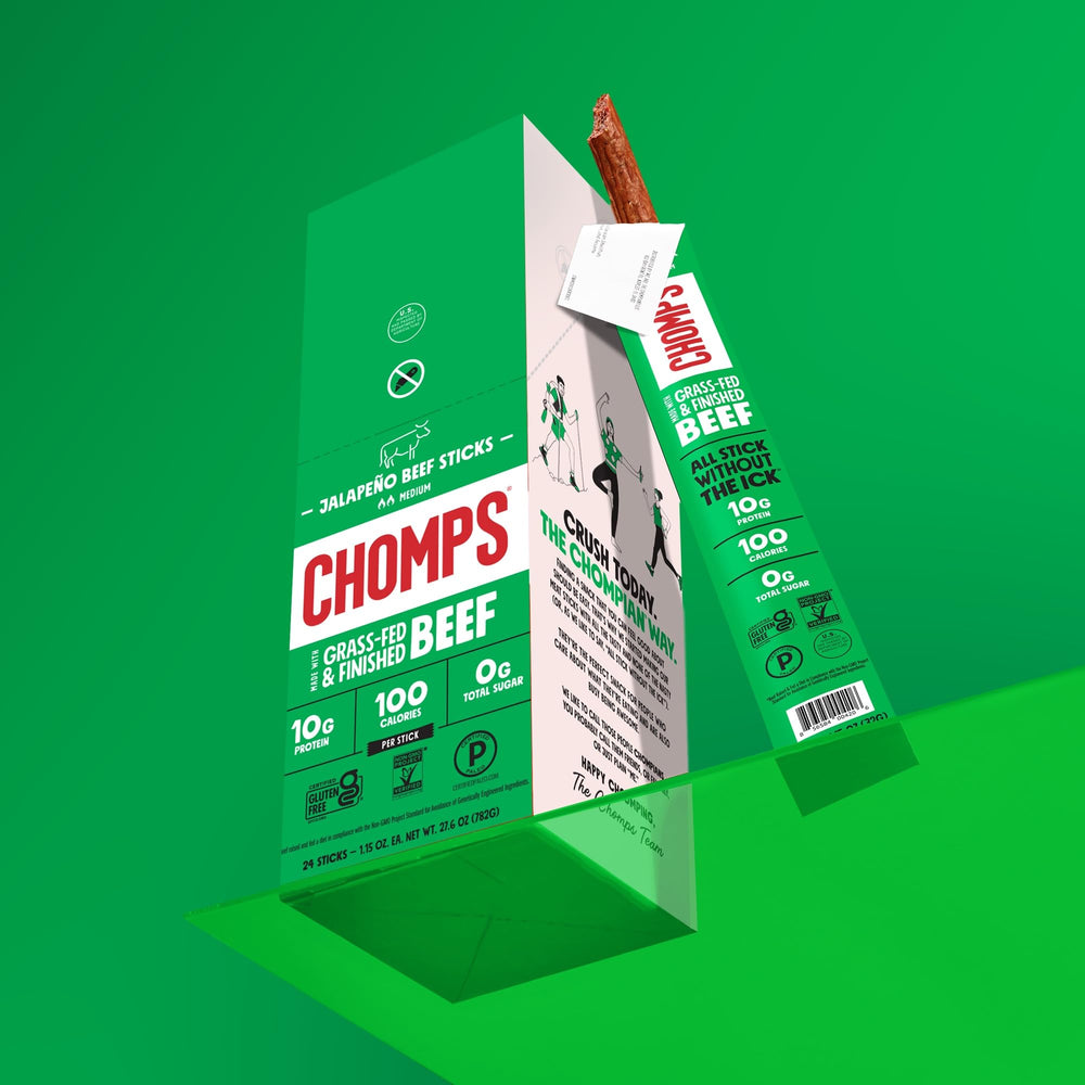Chomps gluten-free badge visible on packaging
